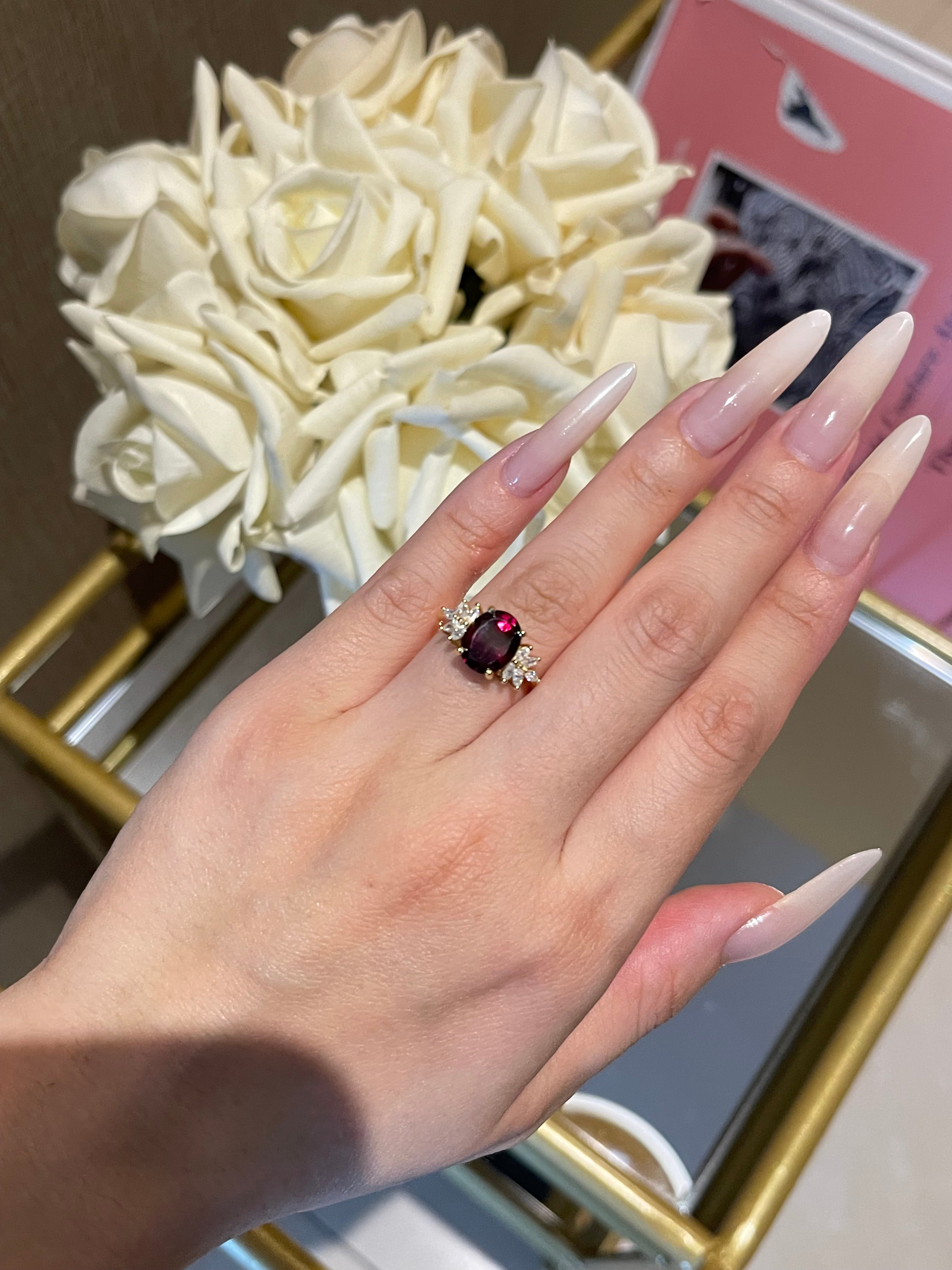 【SCARLETTE】Handmade Natural Rhodolite Garnet Engagement Ring Oval Shape 3ct