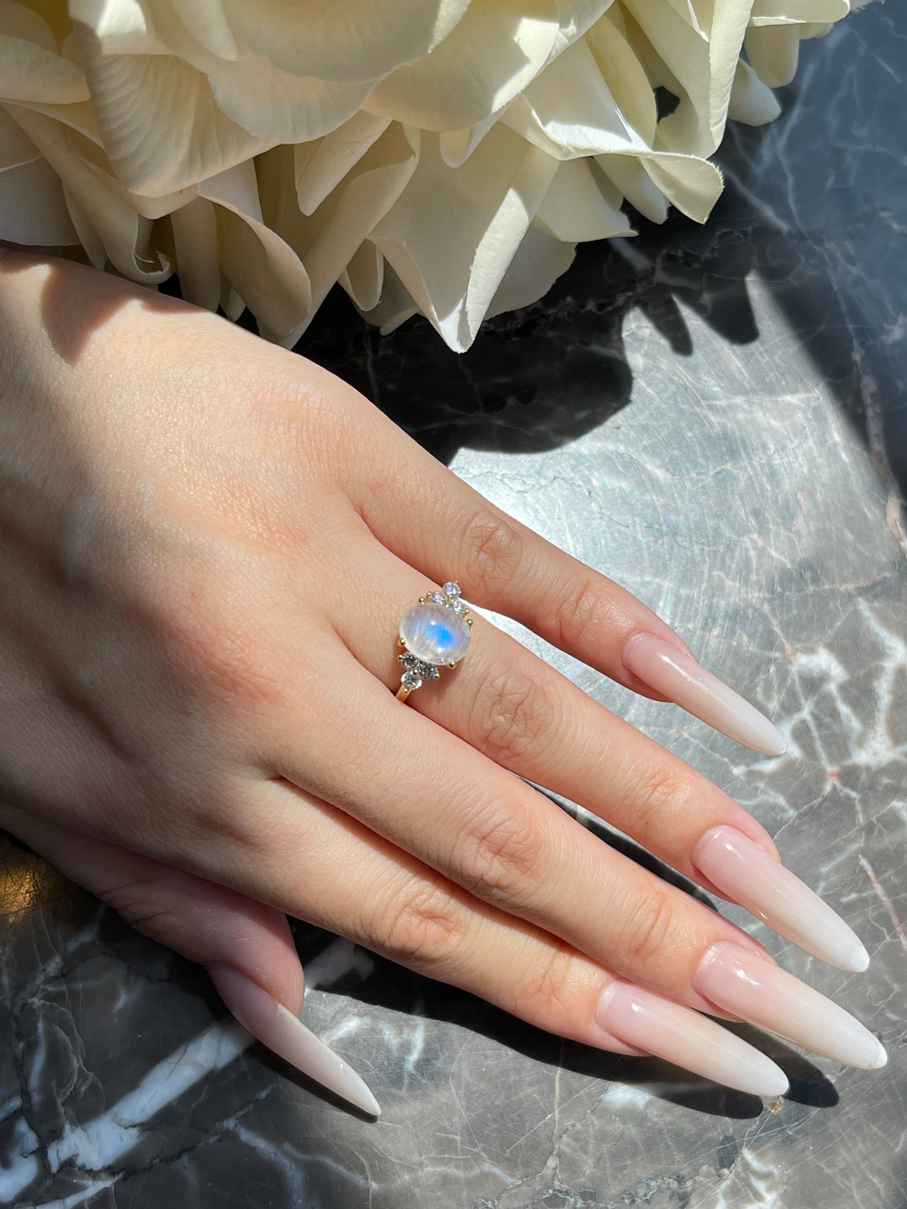 【DIANA】Unique Handmade Natural Blue Moonstone Engagement Ring 3ct Oval Shape