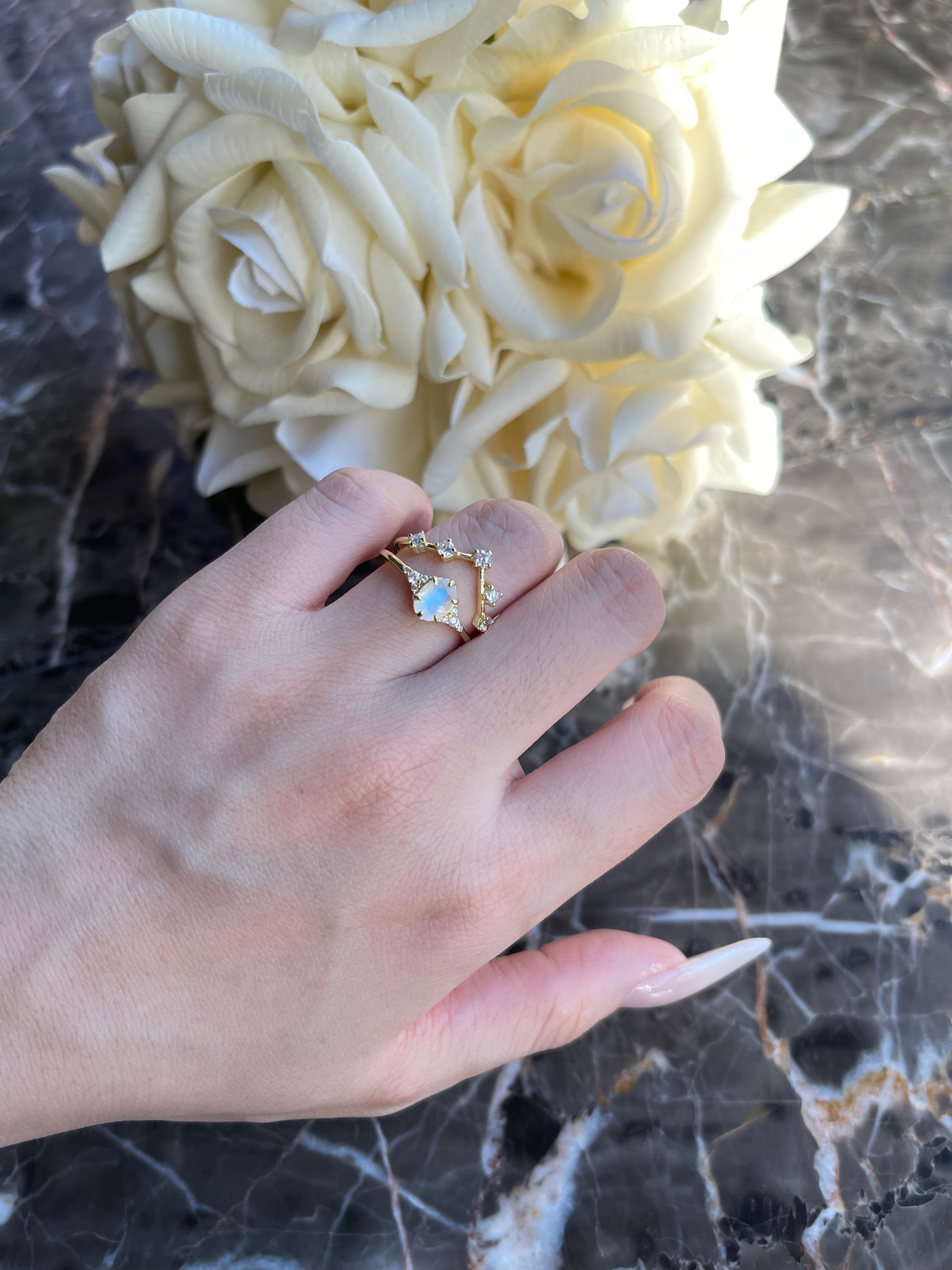 【Artemis】Unique Handmade Natural Blue Moonstone Engagement Ring 0.75ct Oval Shape