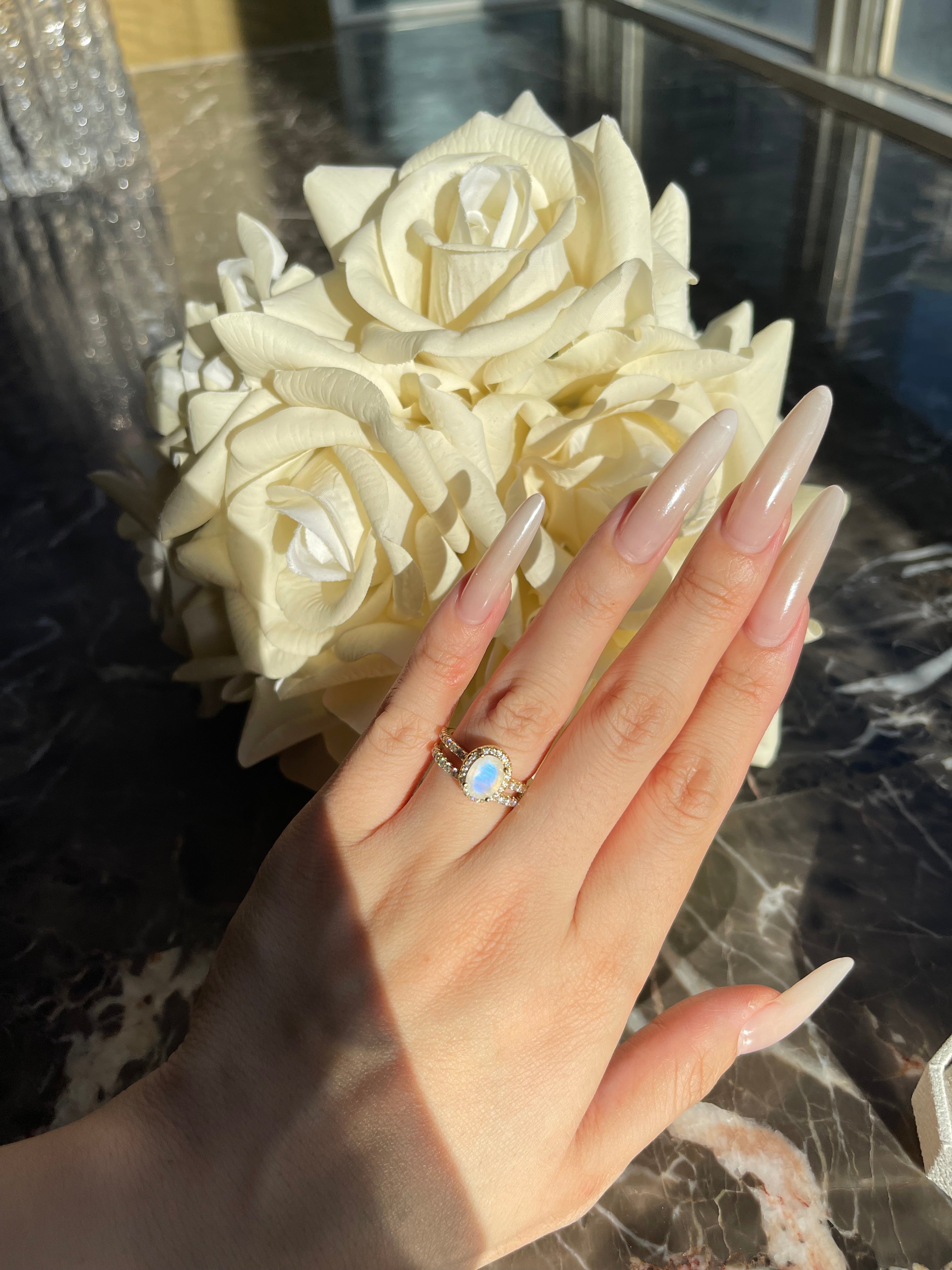 【Lunaria】Unique Handmade Natural Blue Moonstone Engagement Ring 1.5ct Oval Shape