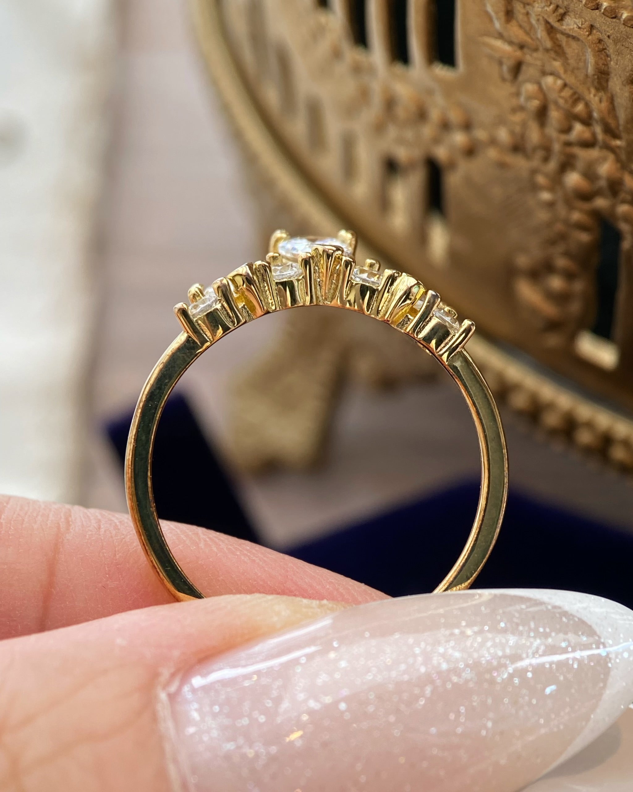The Seraph | Handmade Curved Pear & Round Cluster Crown Wedding Band