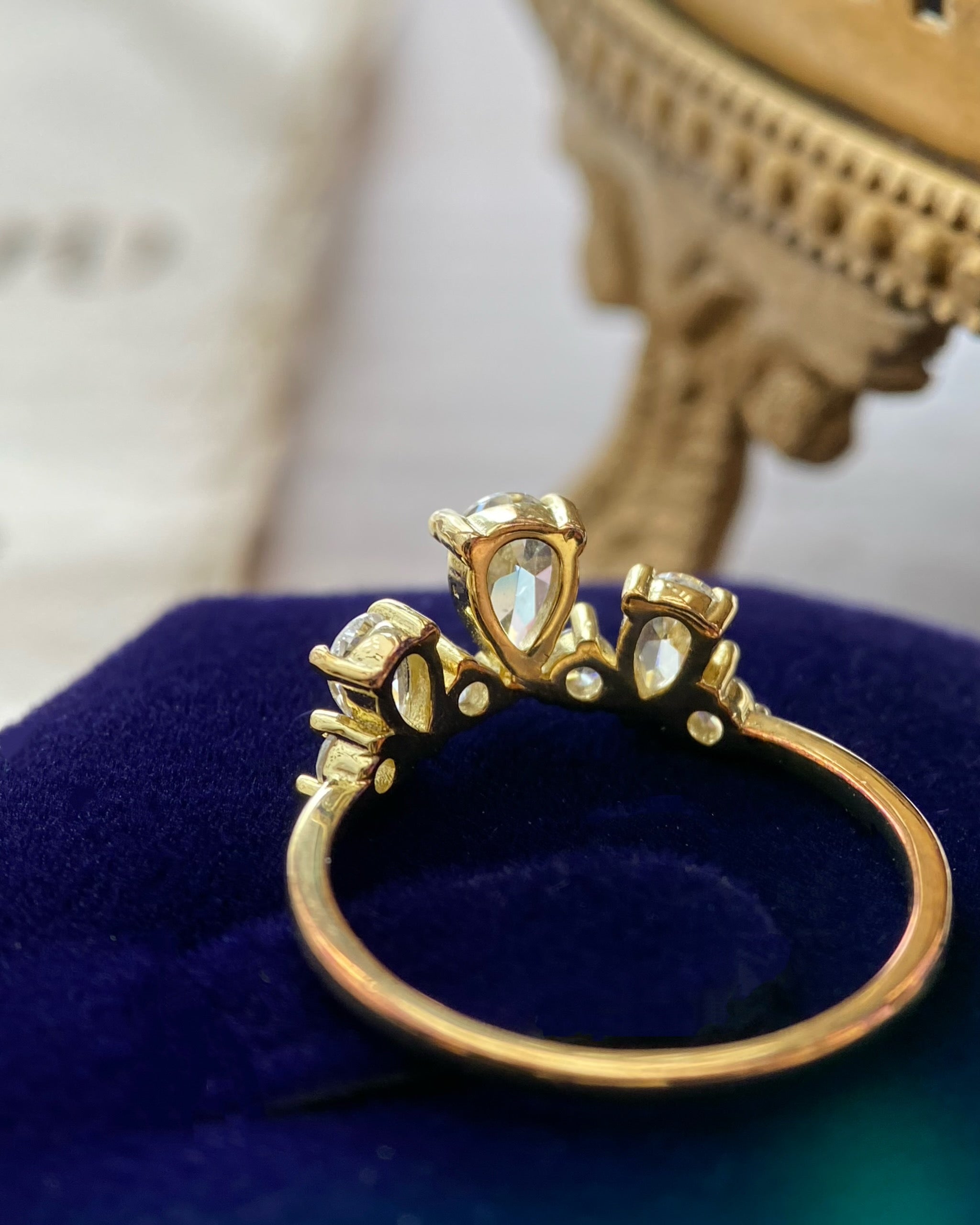 The Seraph | Handmade Curved Pear & Round Cluster Crown Wedding Band