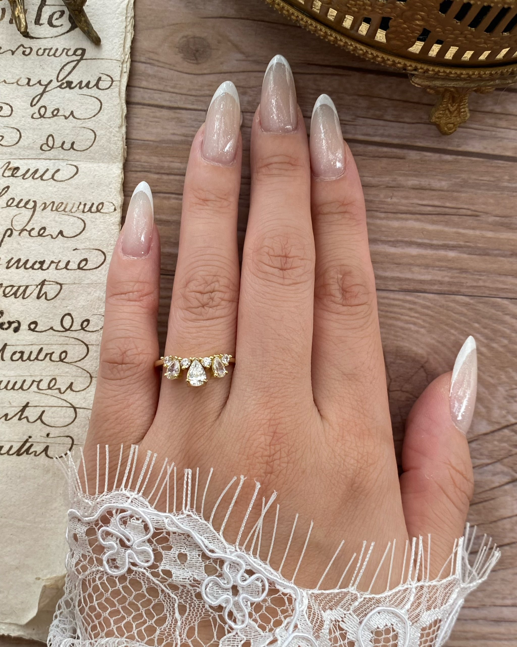 The Seraph | Handmade Curved Pear & Round Cluster Crown Wedding Band
