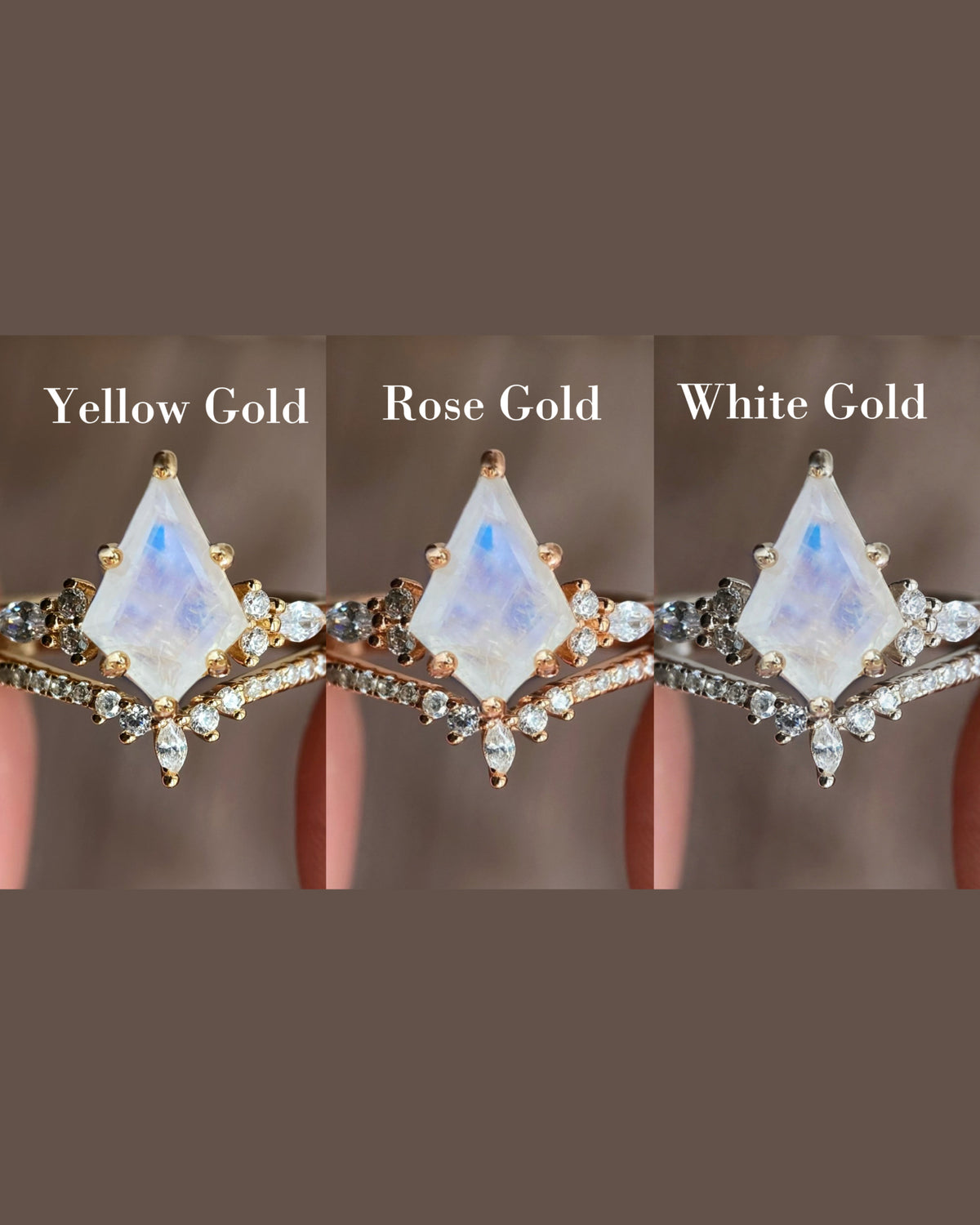 Atalanta| Fantasy Fairy-Core Kite Cut Blue Moonstone Engagement Ring Set