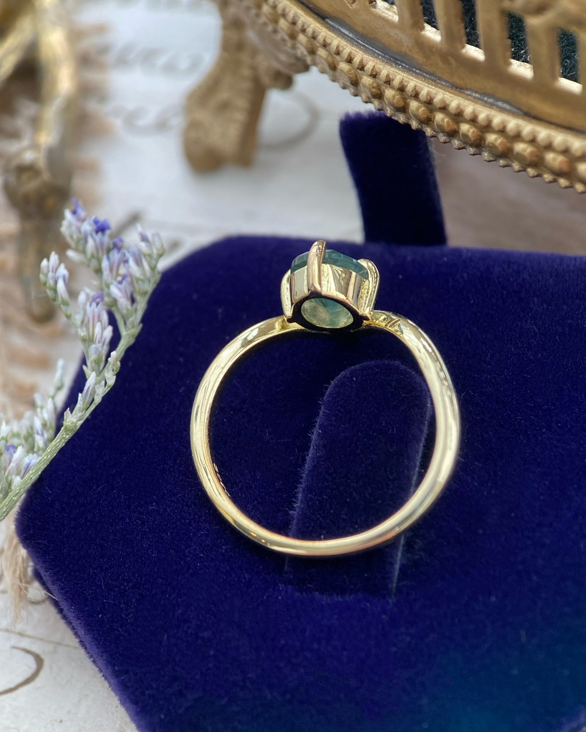 【JADE】Unique Handmade Natural Moss Agate Engagement Ring Oval Cut 1.5ct