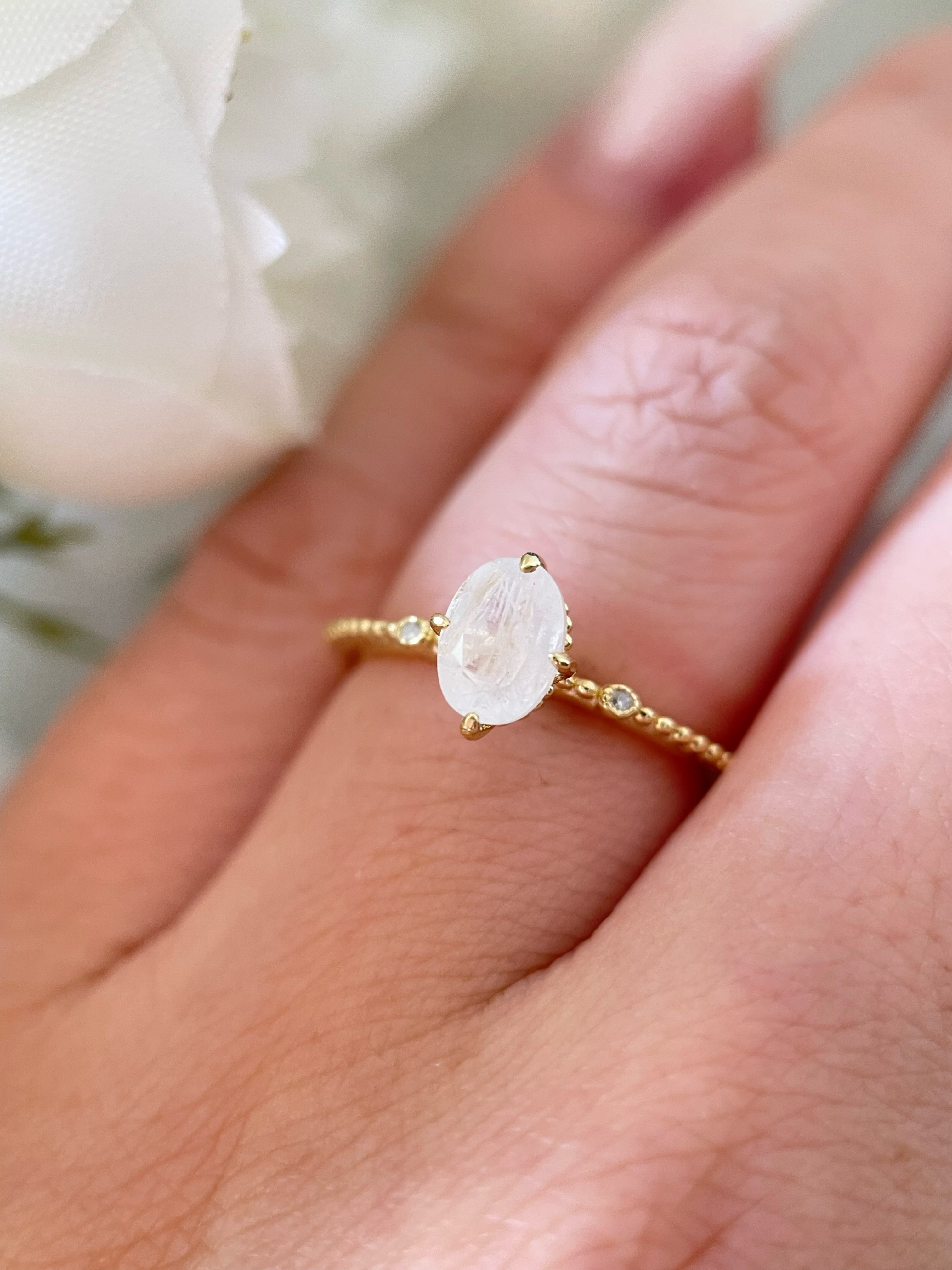 【Luna Twist】Unique Handmade Natural Blue Moonstone Engagement Ring 0.75ct Oval Cut