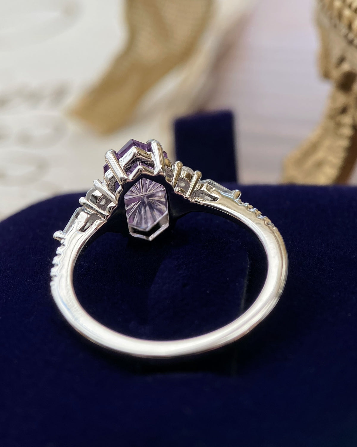 Amymone | Hexagon Natural Bicolor Amethyst Fantasy Cut Alternative Engagement Ring