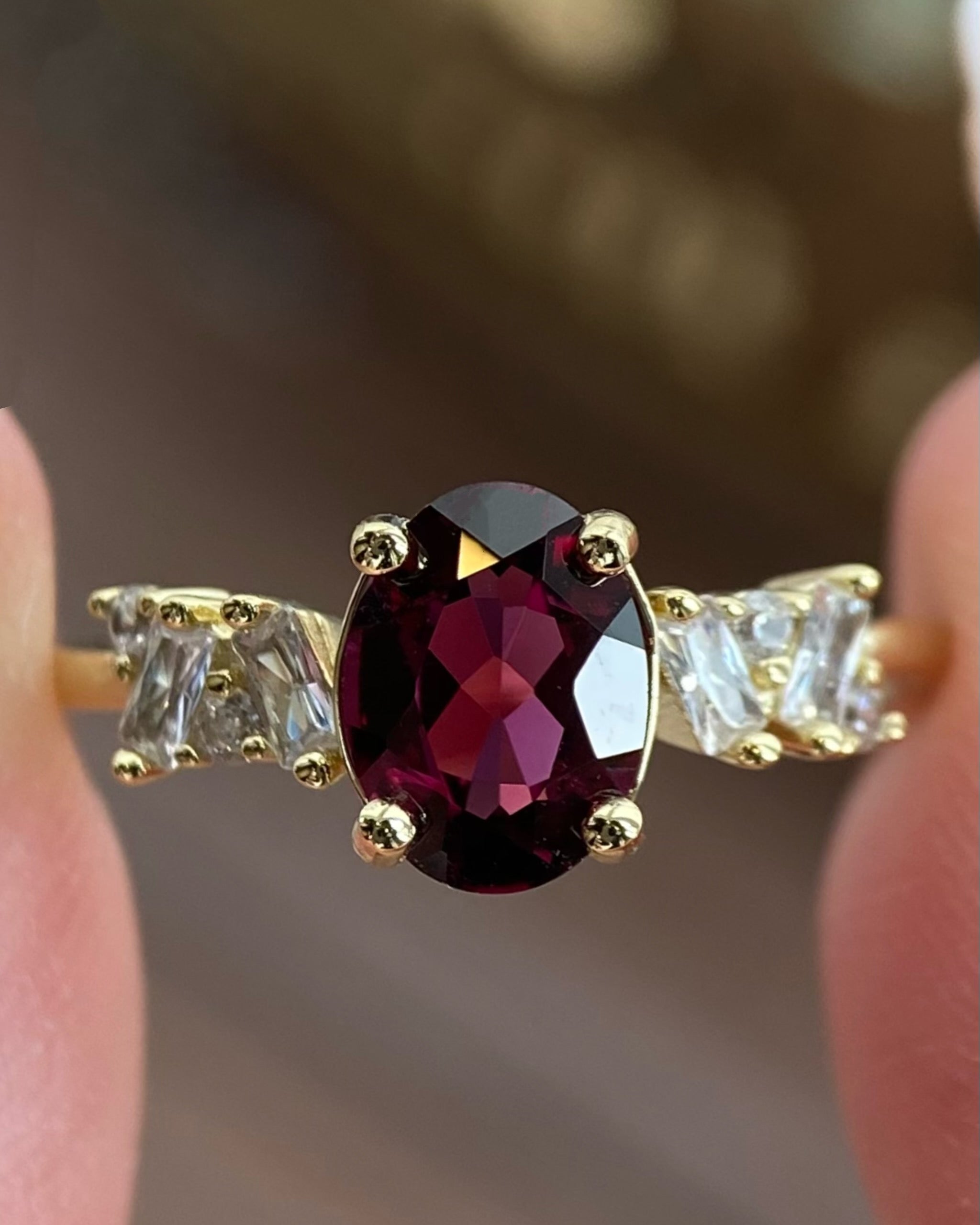 【Fidelis】Unique Handmade Natural Rhodolite Garnet Engagement Ring 1.5ct Oval Cut