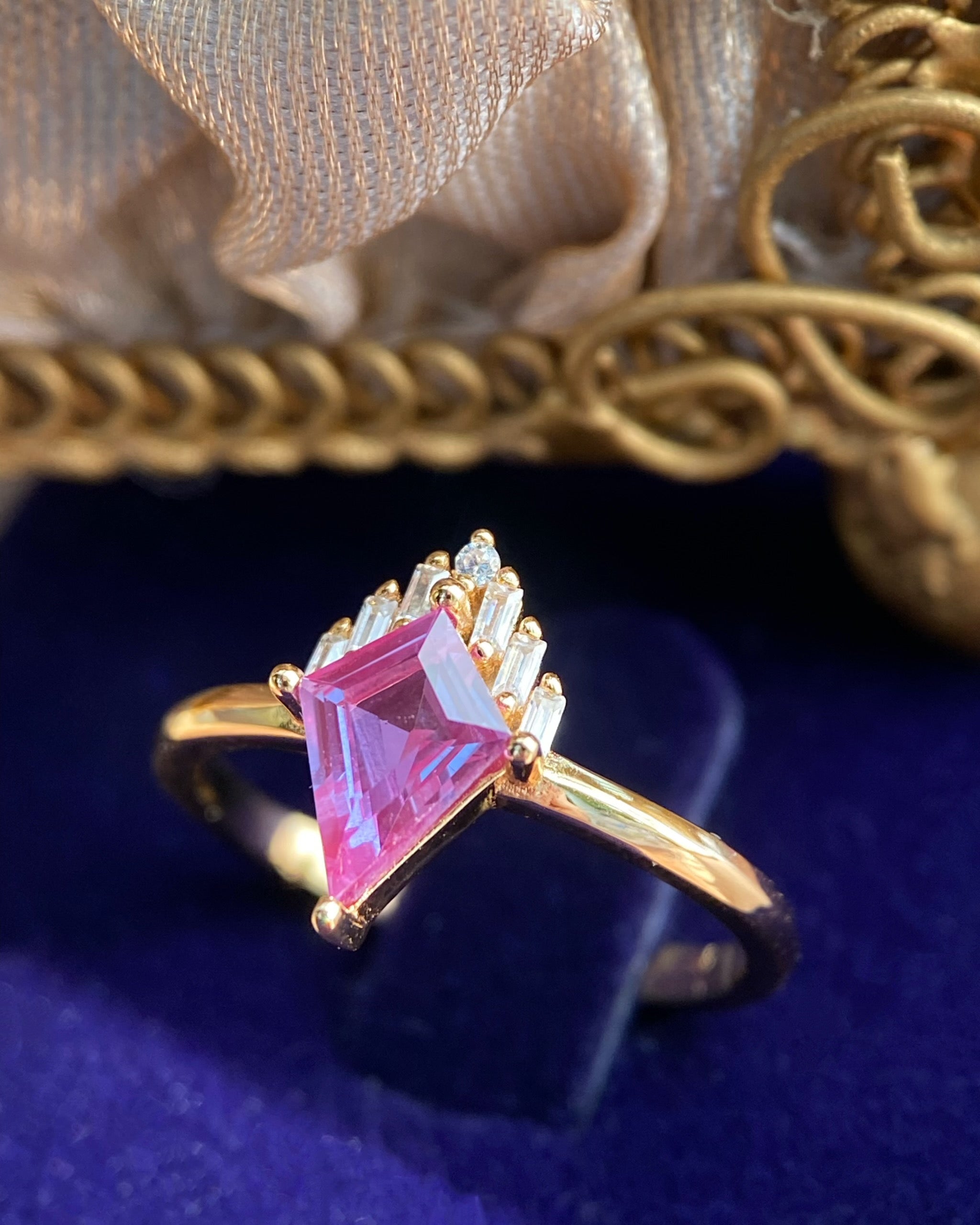Astraea | Vintage Kite Cut Lab Grown Alexandrite Engagement Ring Solid 14K Gold