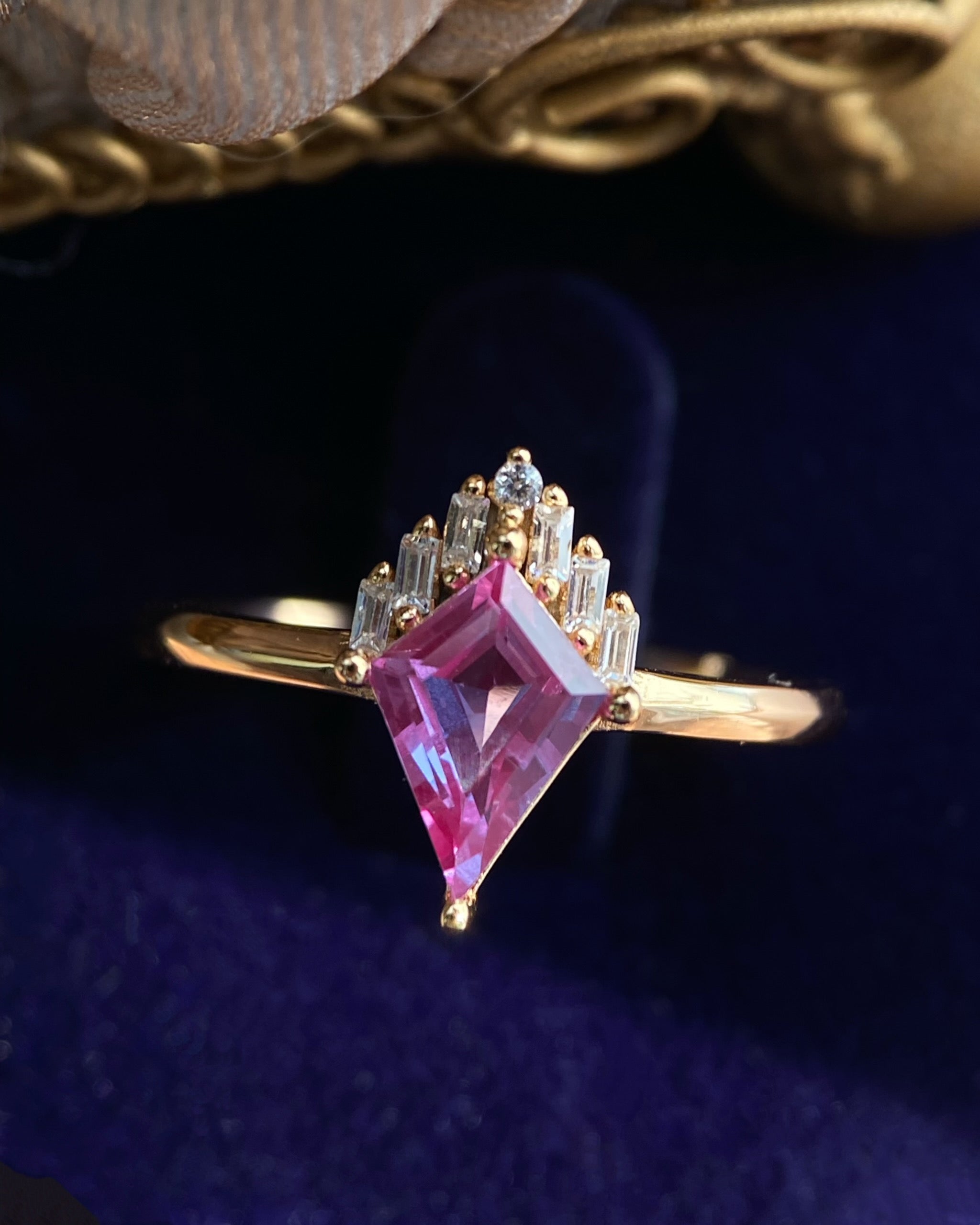 Astraea | Vintage Kite Cut Lab Grown Alexandrite Engagement Ring Solid 14K Gold