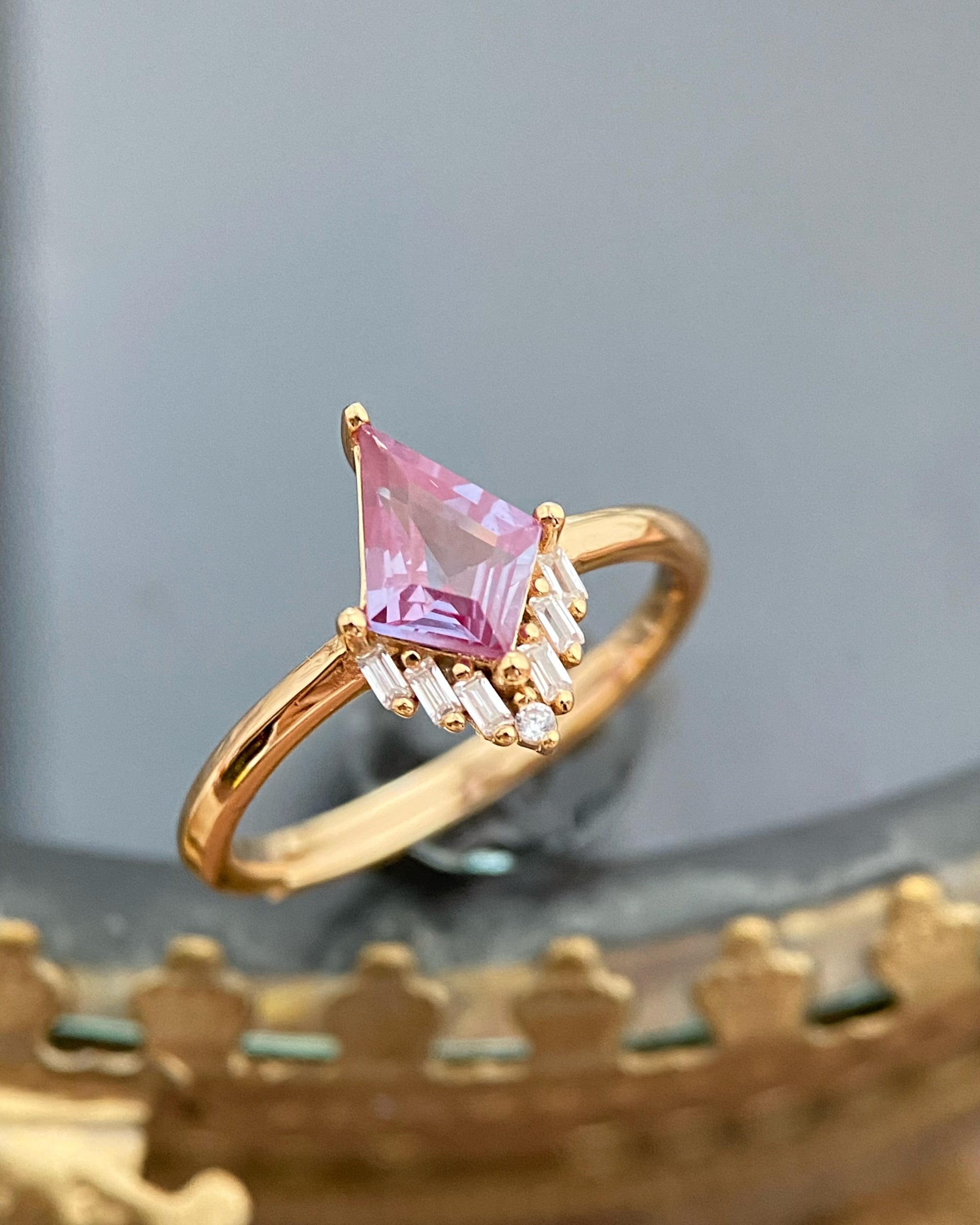 Astraea | Vintage Kite Cut Lab Grown Alexandrite Engagement Ring Solid 14K Gold