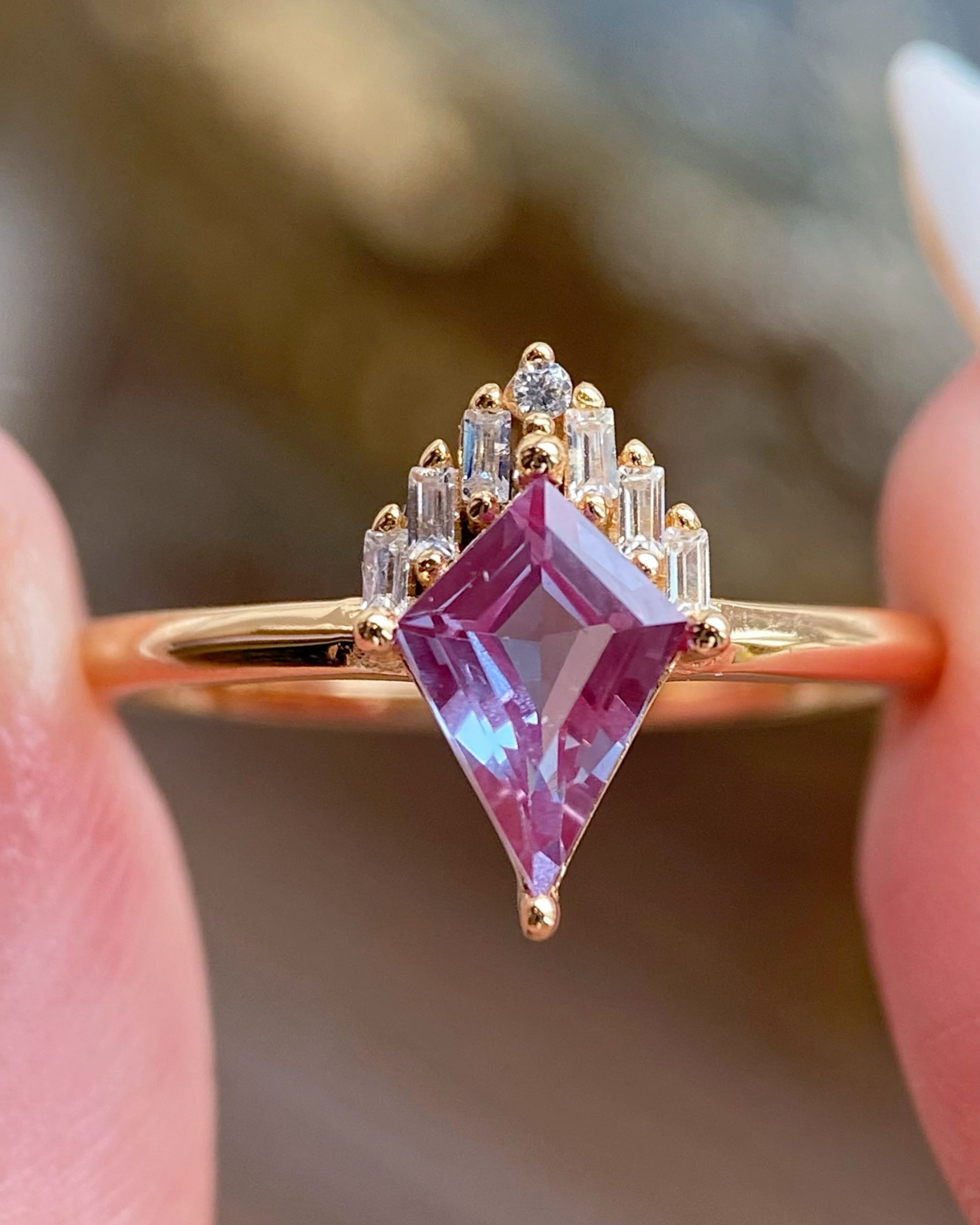 Astraea | Vintage Kite Cut Lab Grown Alexandrite Engagement Ring Solid 14K Gold