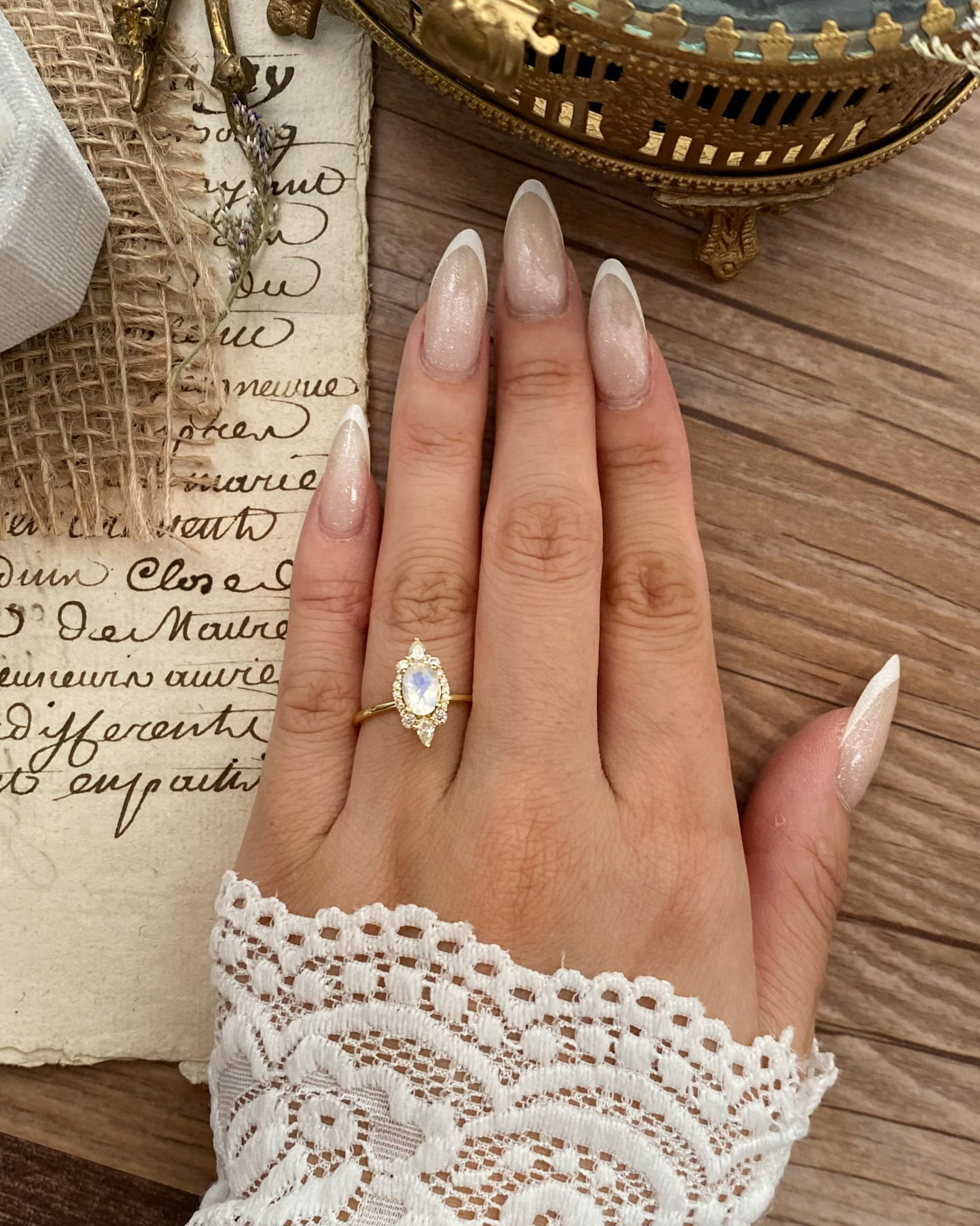 Diana's Bow | Vintage Art Deco Inspired Blue Moonstone Engagement Ring