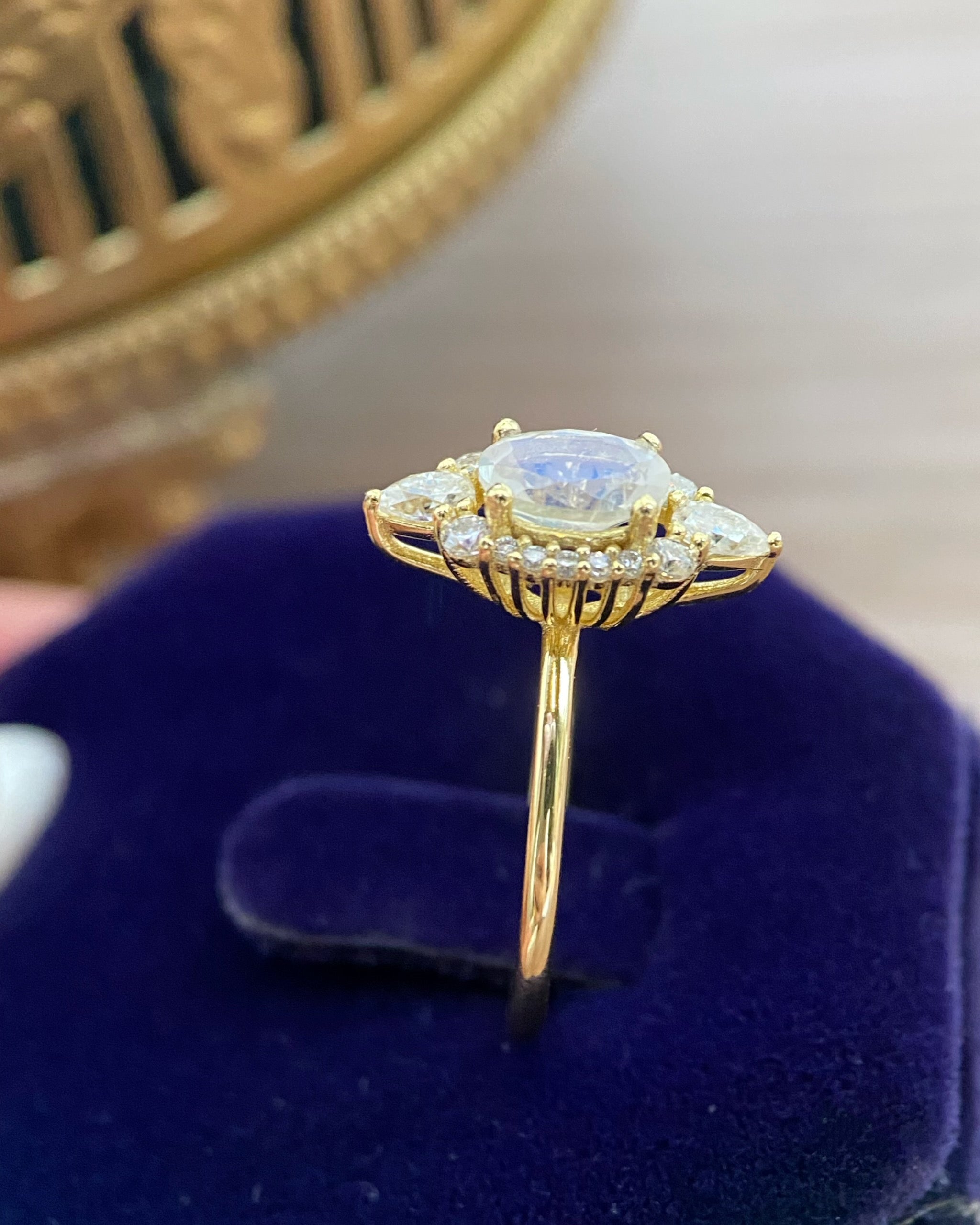 Diana's Bow | Vintage Art Deco Inspired Blue Moonstone Engagement Ring