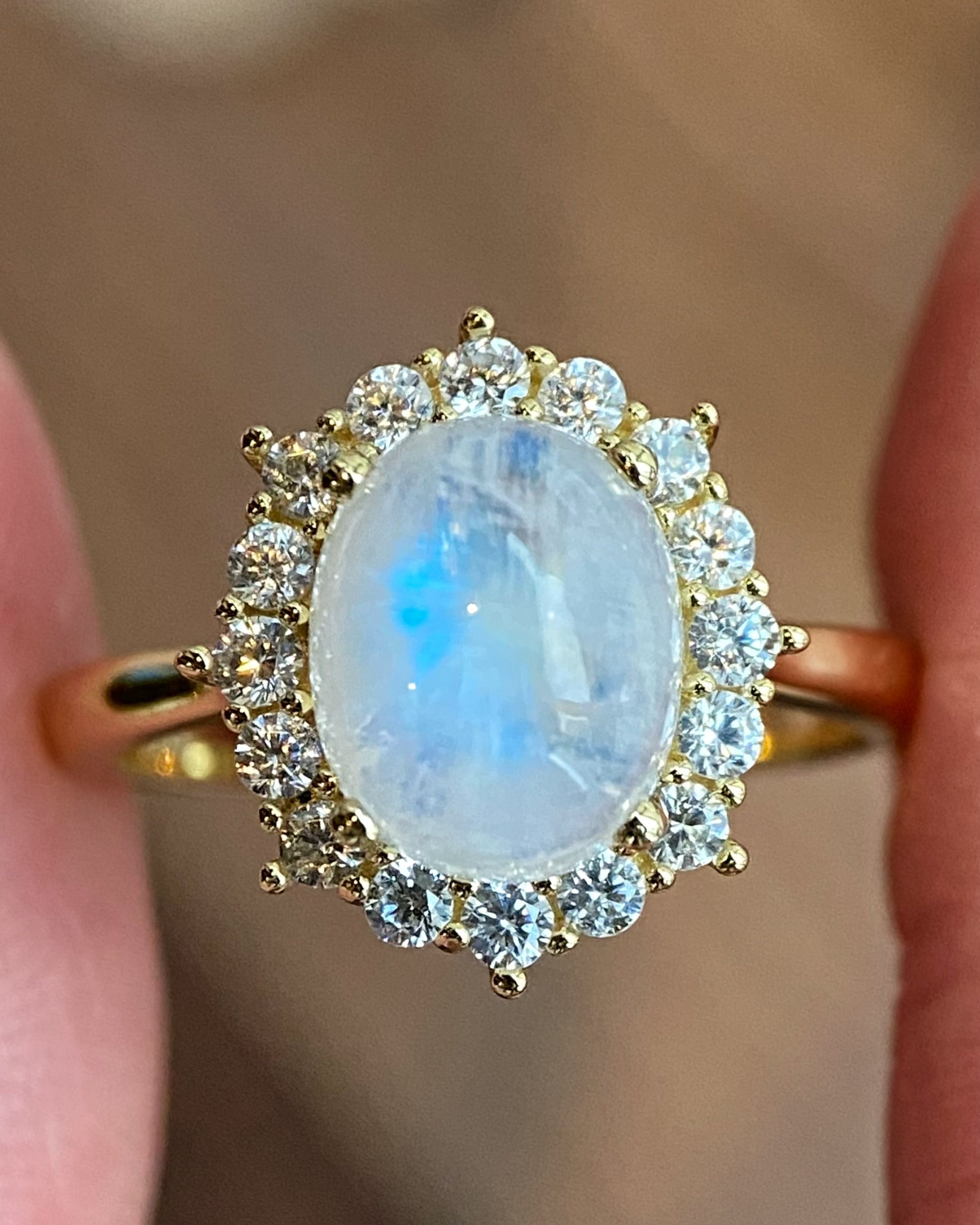 SELENE | Unique Handmade Natural Blue Moonstone Engagement Ring Oval Cut 3ct