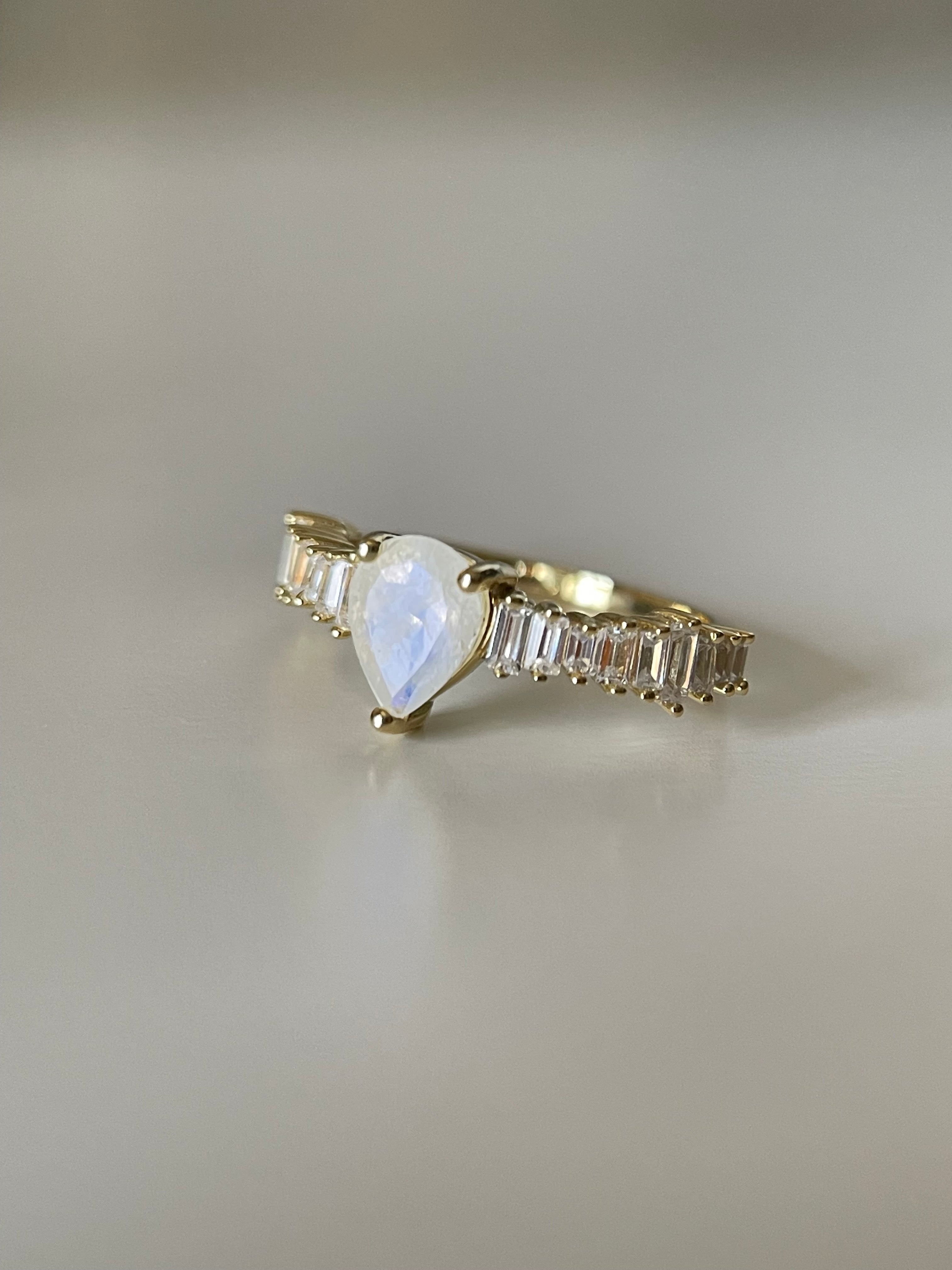 【Chalice】Unique Handmade Natural Blue Moonstone Engagement Ring 0.8ct Pear Shape