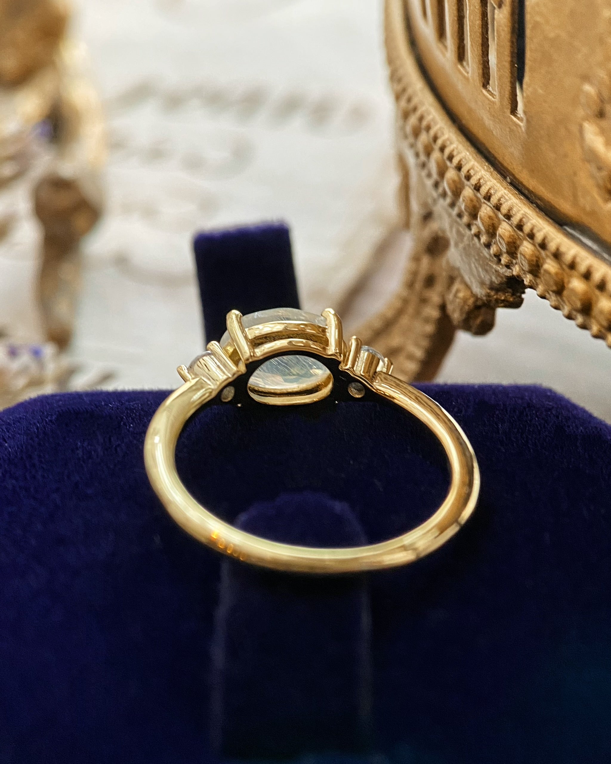 Lunette | Unique Handmade Natural Blue Moonstone Engagement Ring Oval Cut