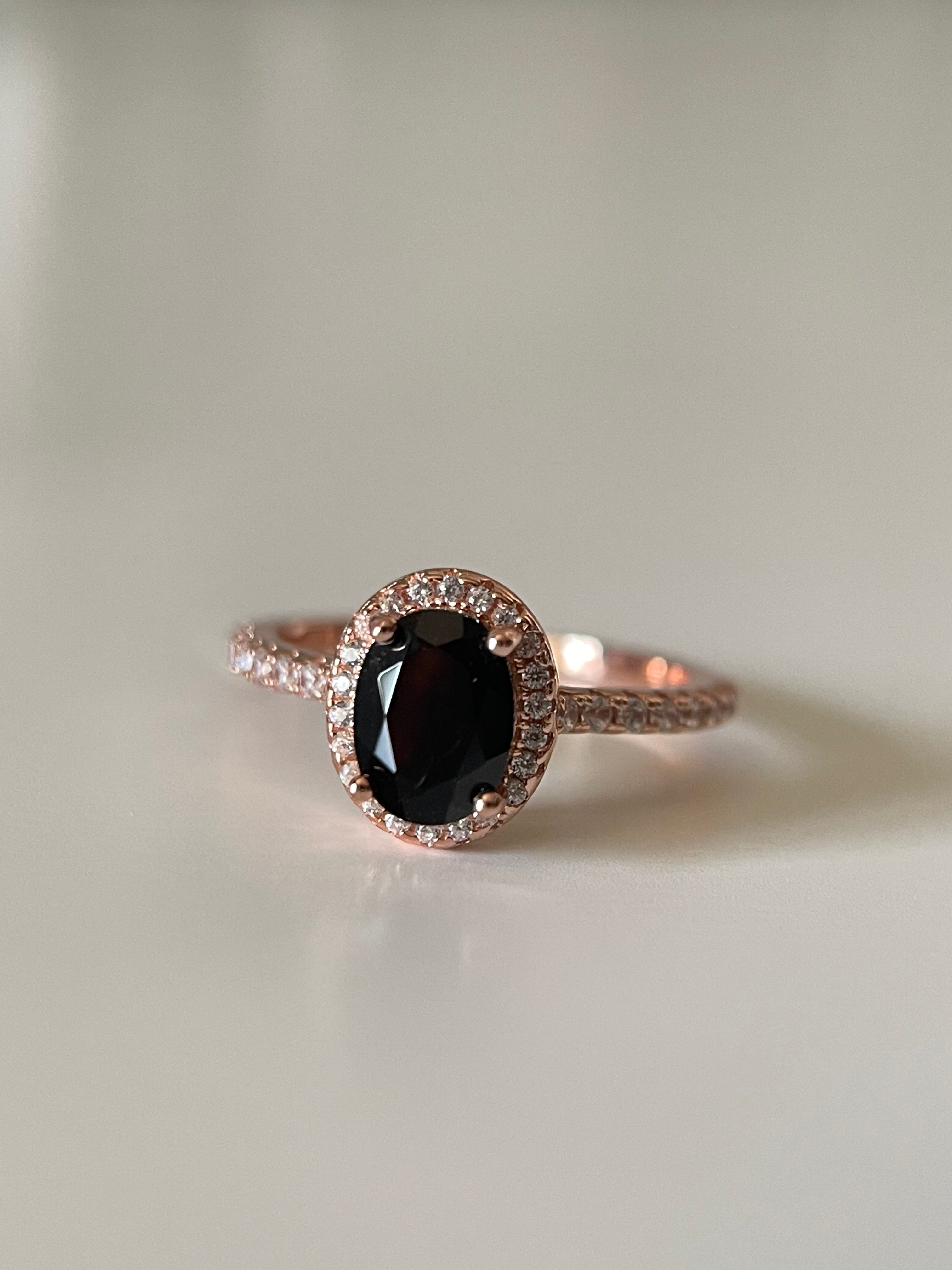 【Onyx Nocturne】Bague de fiançailles ovale en onyx noir naturel fait main, 1,5 ct