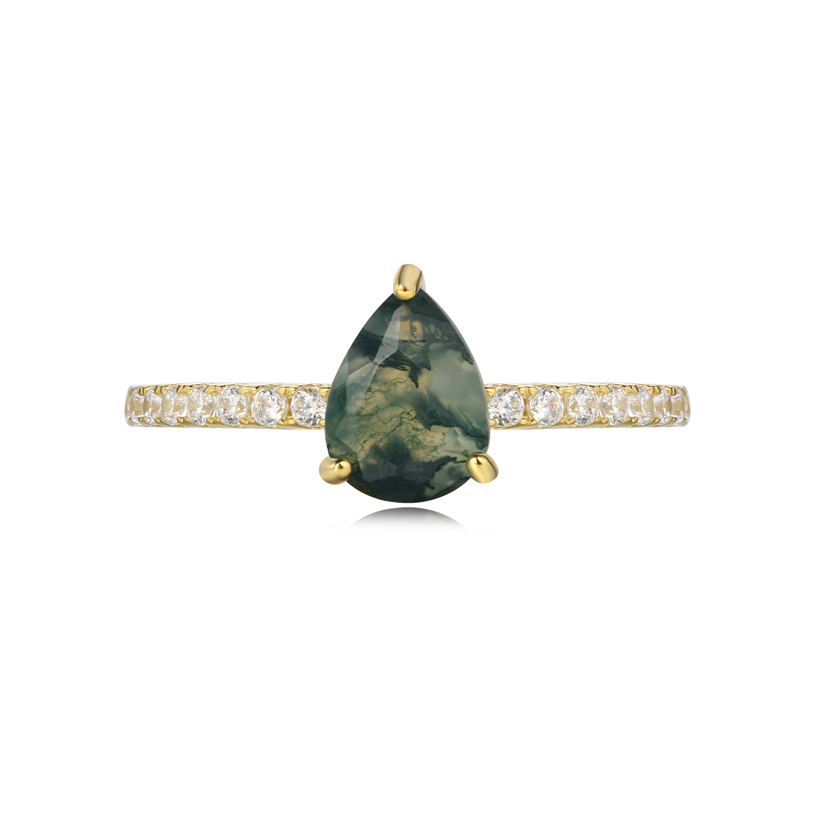 【Naiad Set】Unique Handmade Natural Moss Agate Engagement Ring Set 2pcs 0.8ct Pear Shape