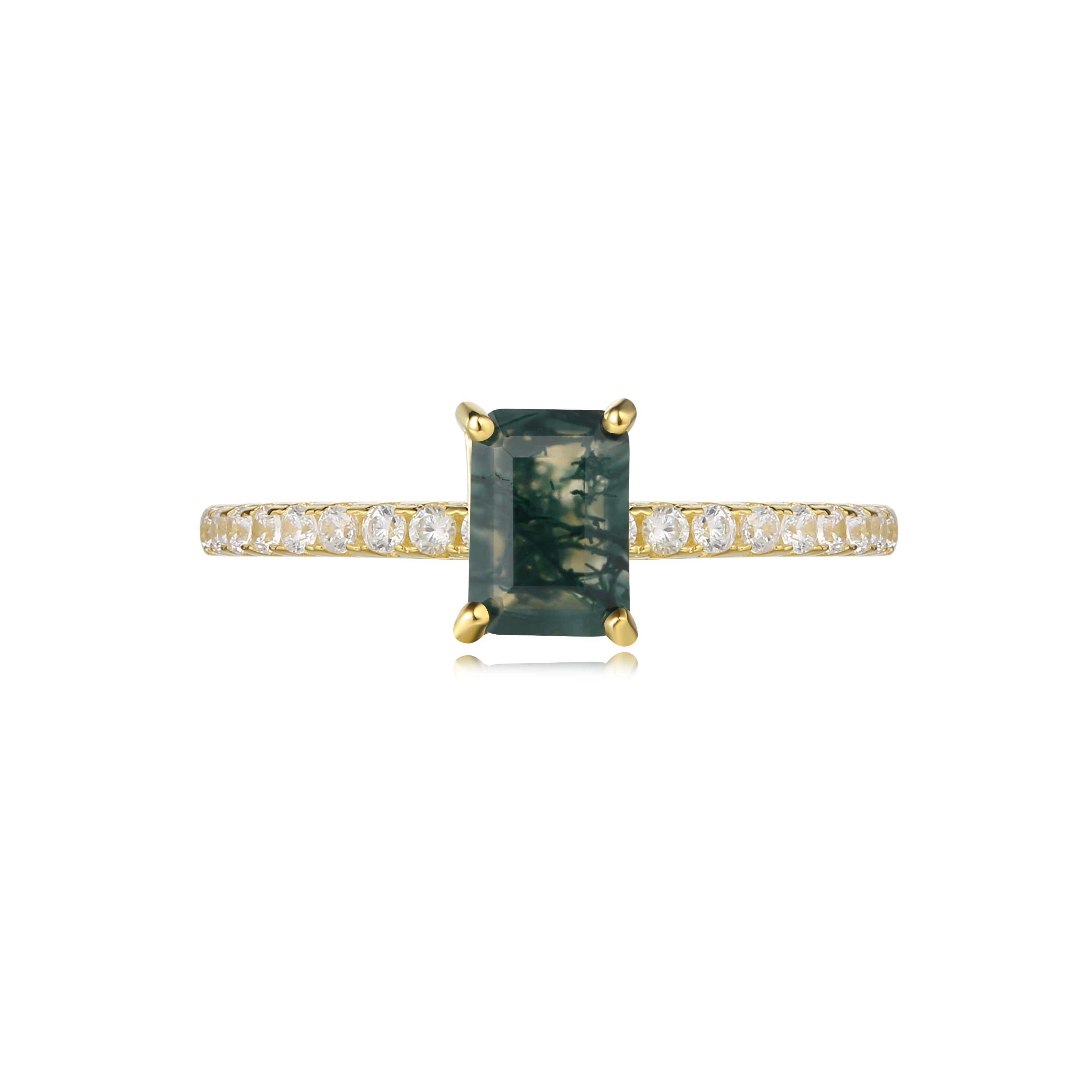 【Laguna】Unique Handmade Natural Moss Agate Engagement Ring 1ct Emerald Cut