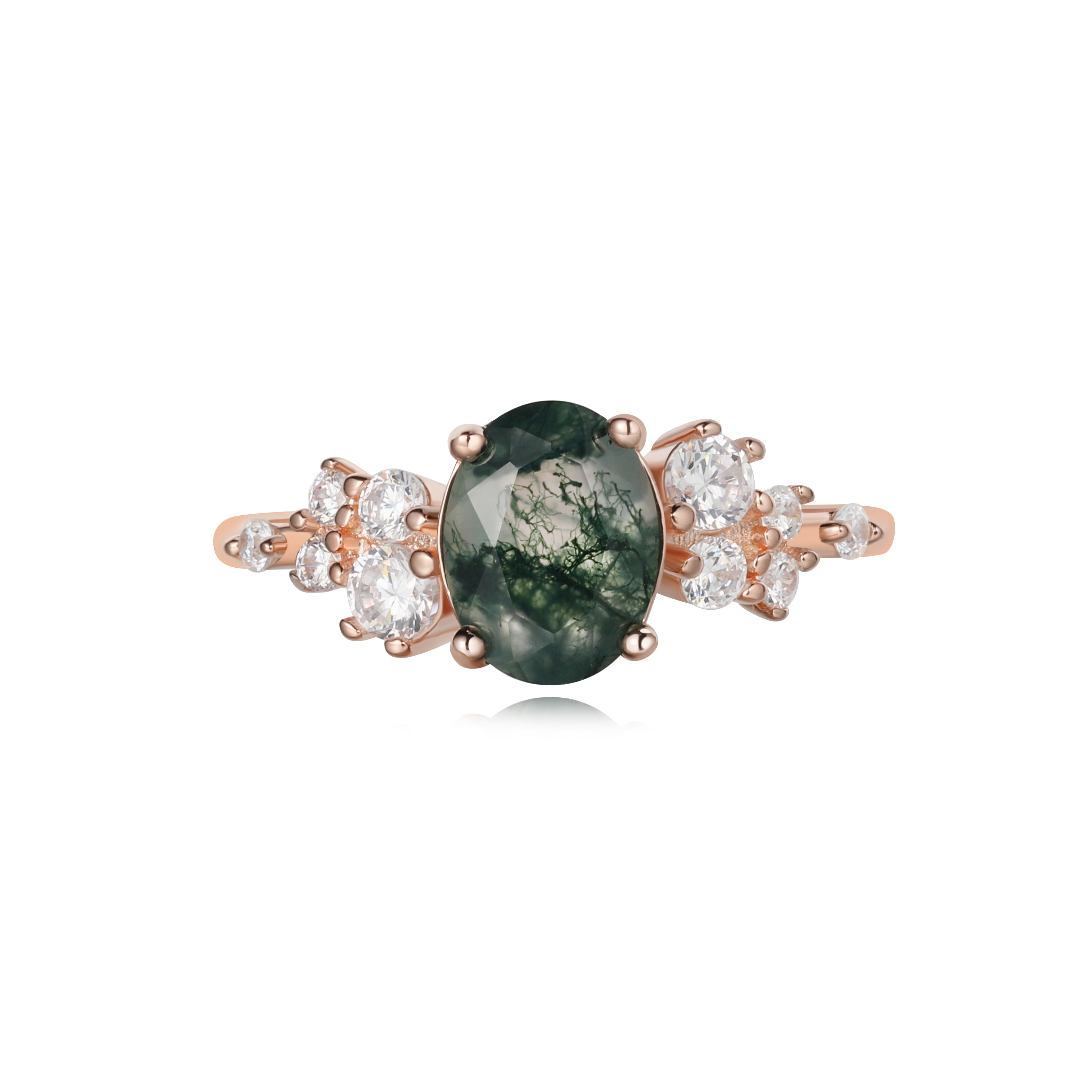 【Sylvan Halo】Bague de fiançailles unique, faite main, en agate mousse naturelle de 1,5 ct, forme ovale
