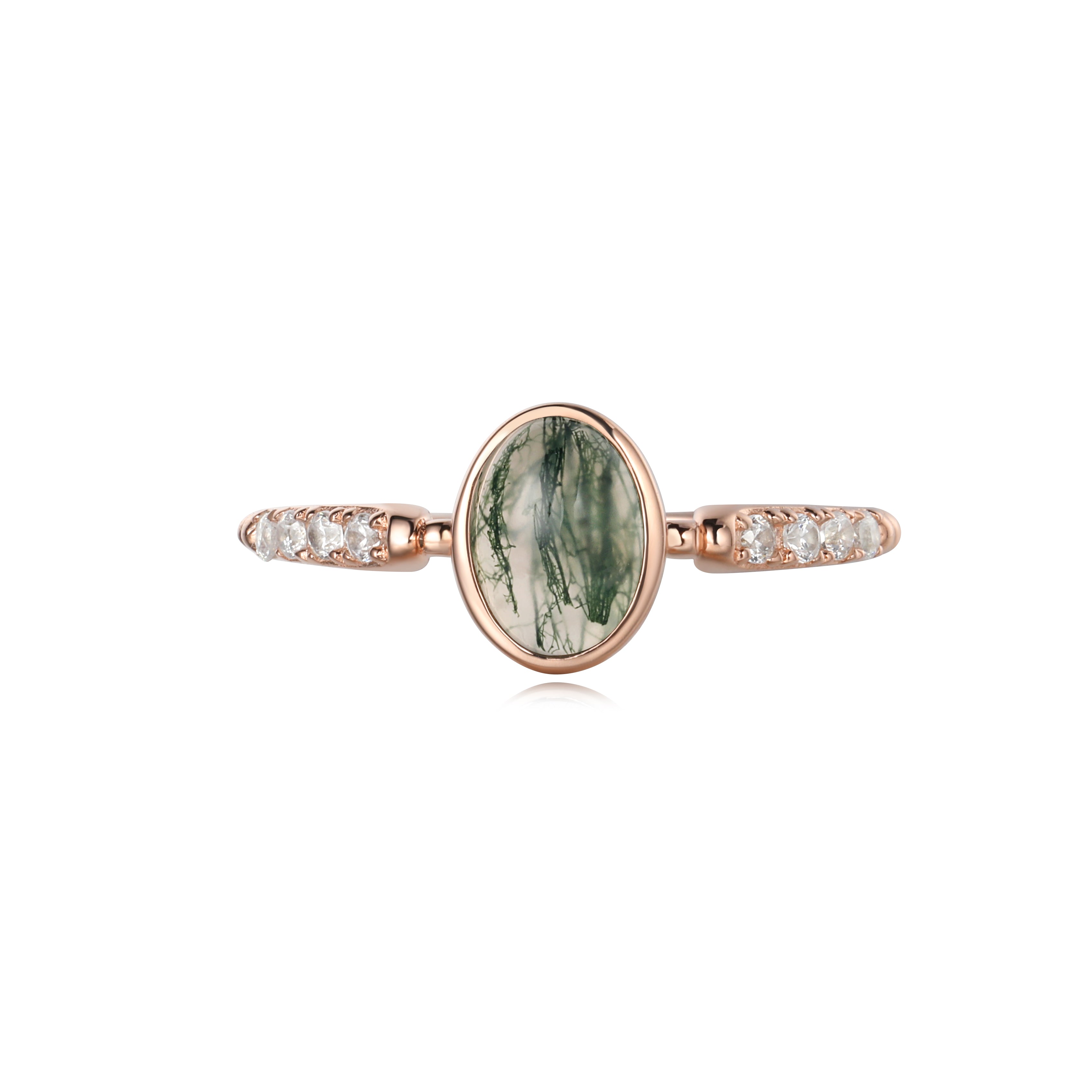 【Mossward】Bague de fiançailles unique en agate mousse naturelle faite à la main, de forme ovale, 0,8 ct
