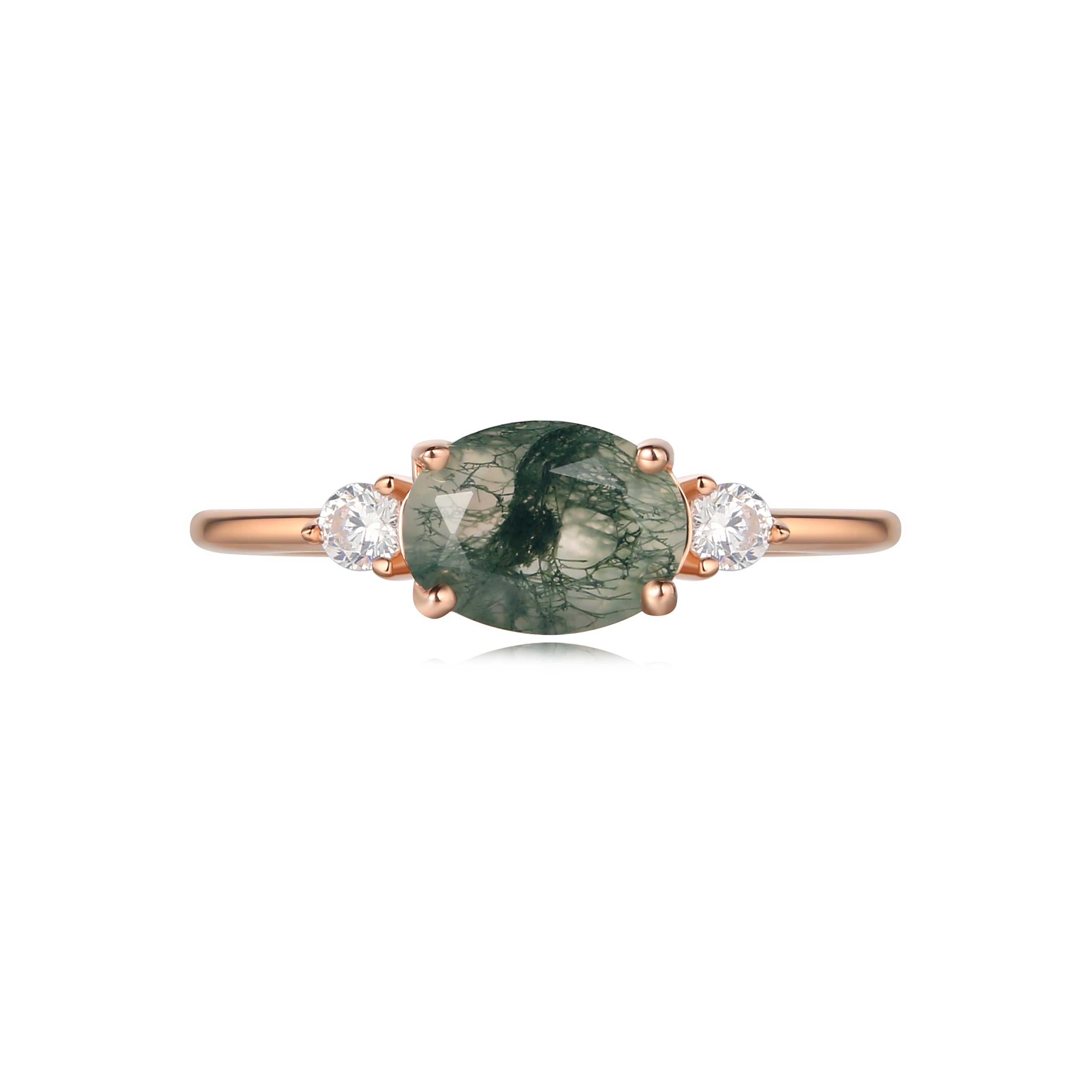 【Ethereal Veil】Unique Handmade Natural Moss Agate Engagement Ring 1.5ct Oval Shape