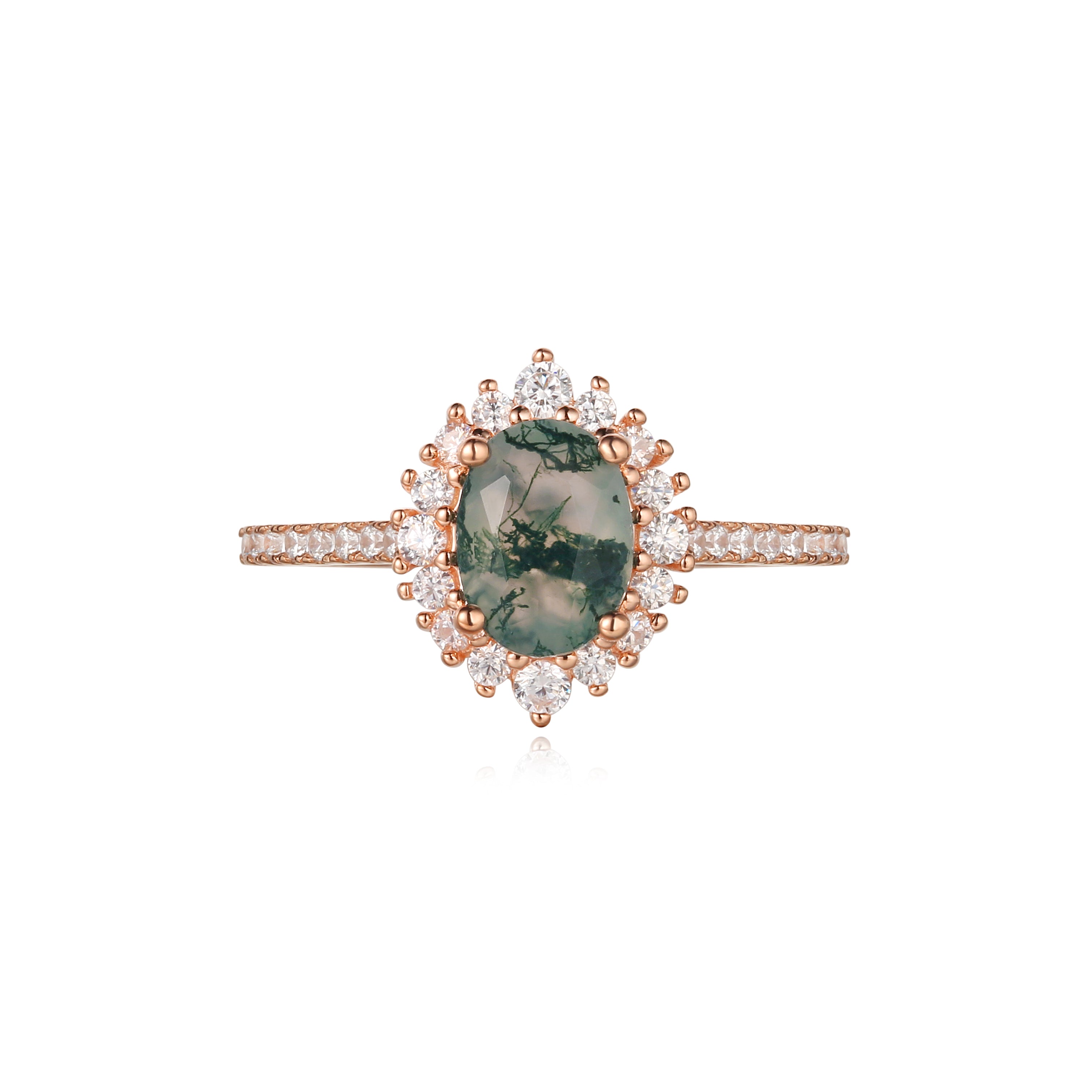 【Solara】Unique Handmade Natural Moss Agate Engagement Ring 1.5ct Oval Cut