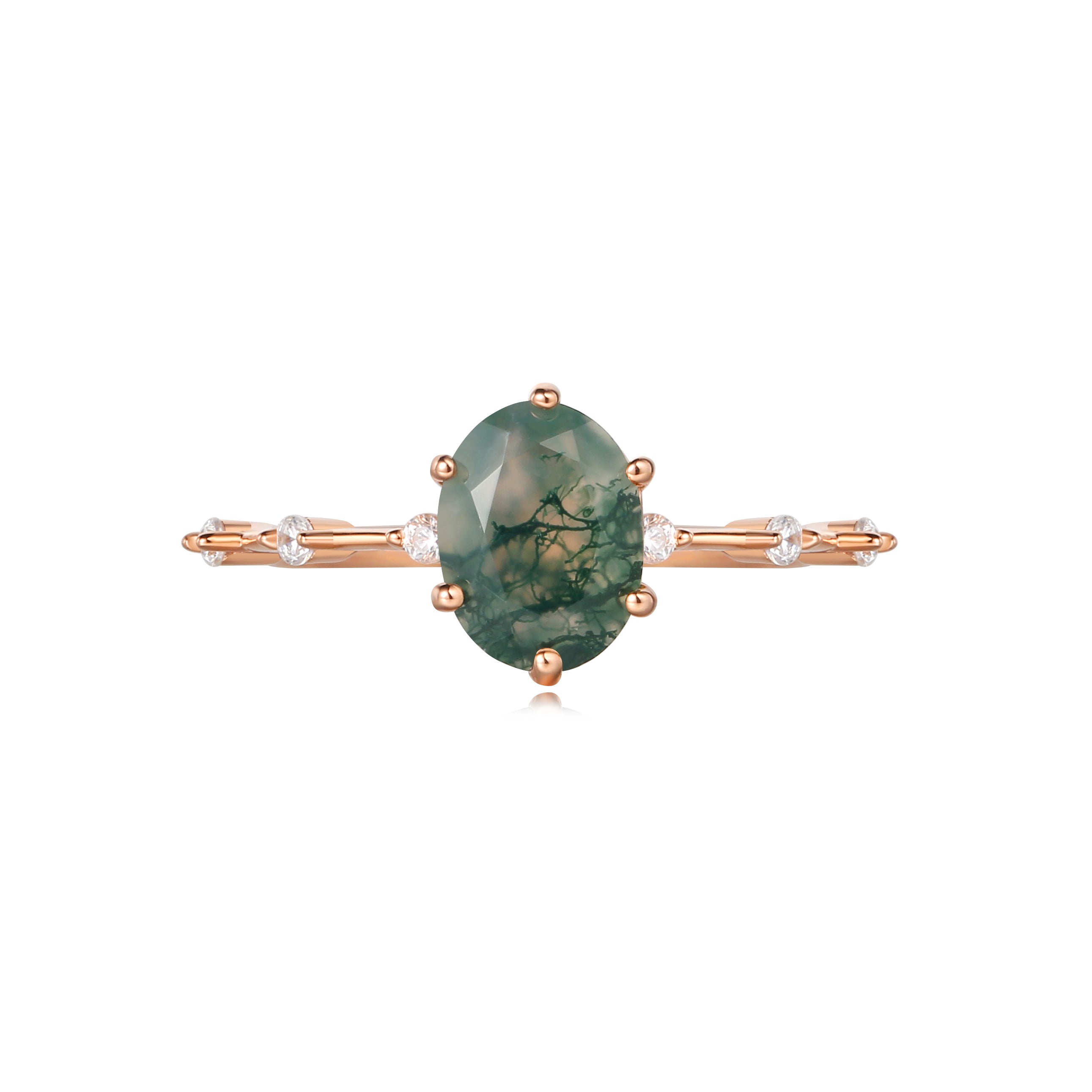 【Rootkeeper】Unique Handmade Natural Moss Agate Engagement Ring 1.5ct Oval Shape