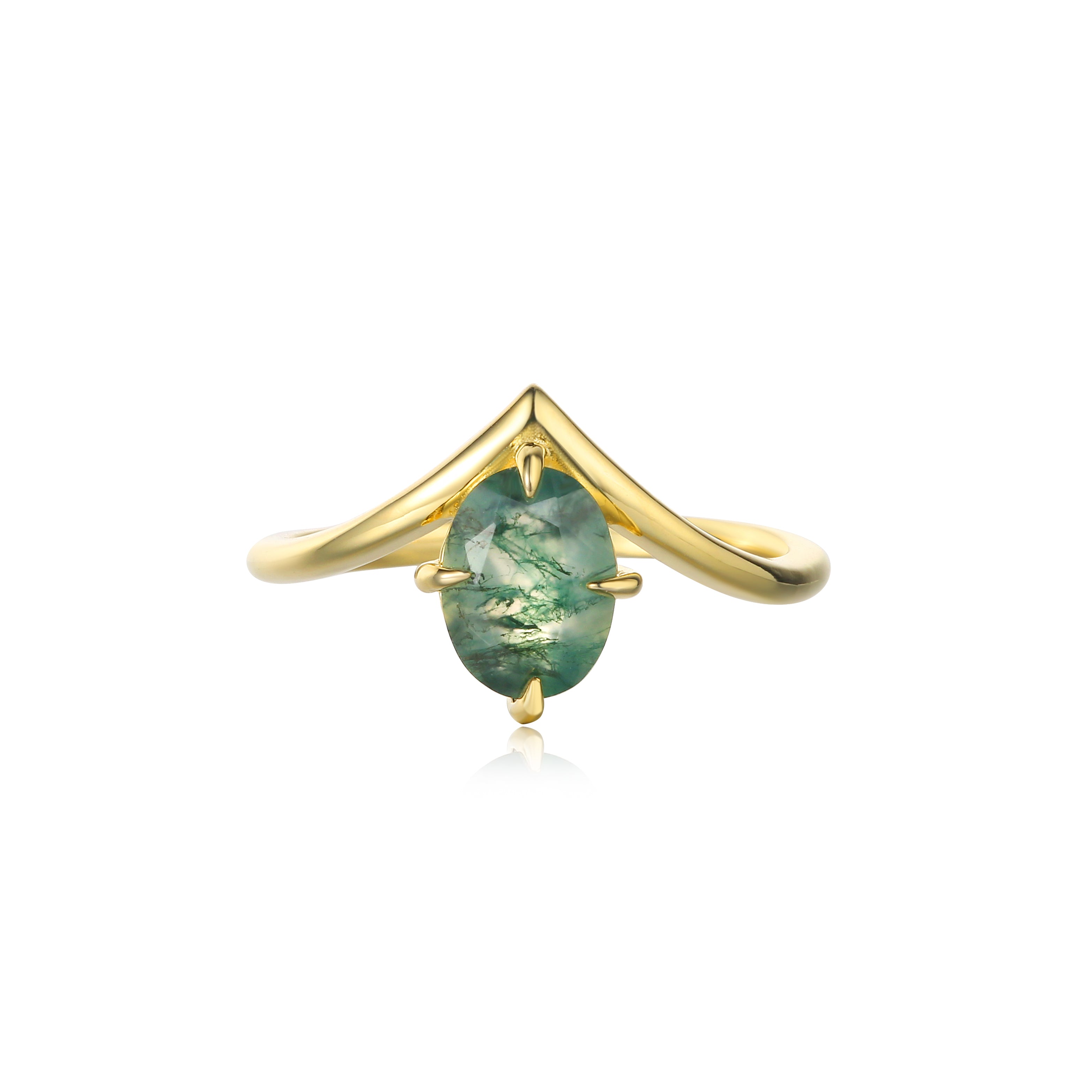 【ENSEMBLE DE JADE】Ensemble unique de bagues de fiançailles en agate mousse naturelle faite à la main, 2 pièces, forme ovale, 1,5 carat