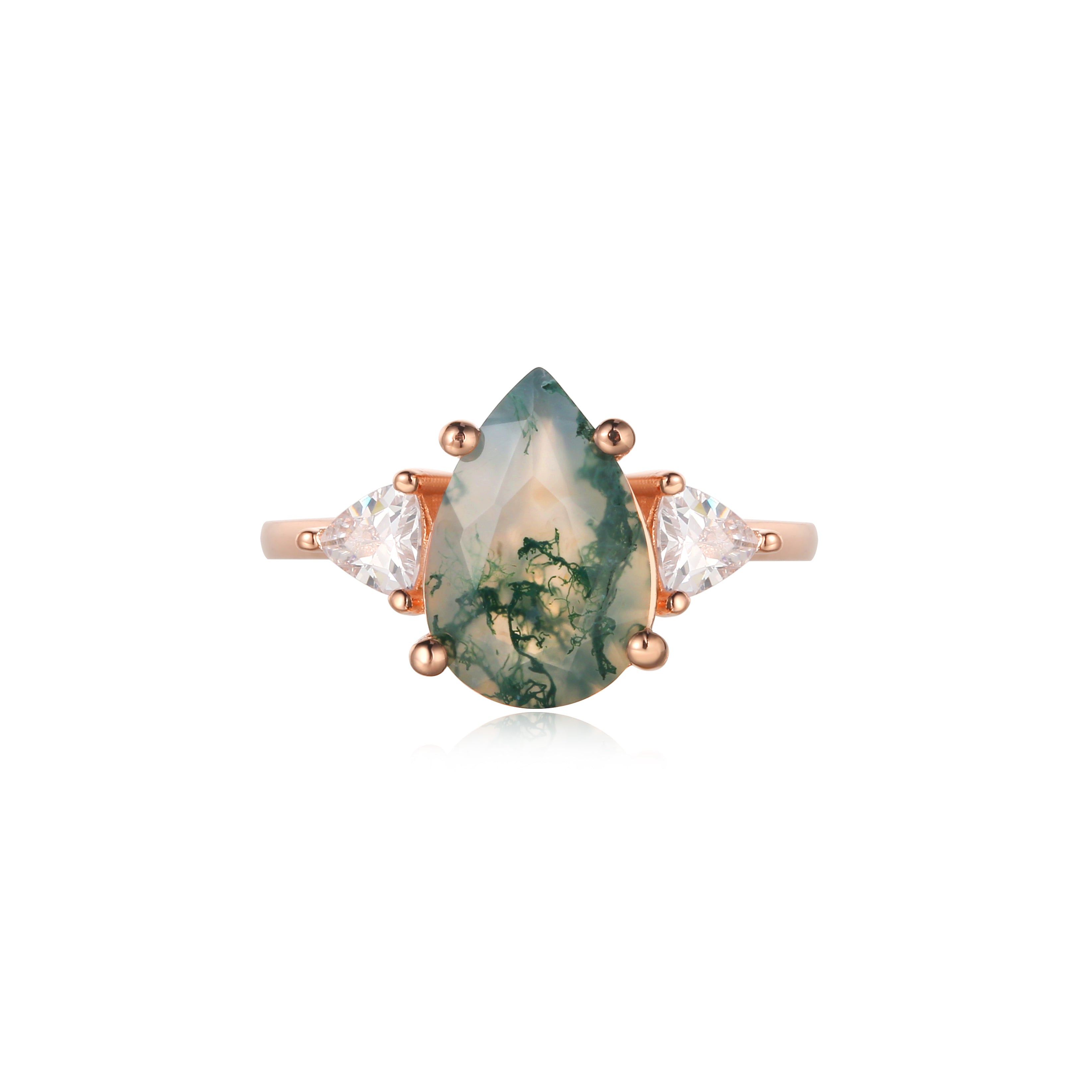【NOISETTE】Bague de fiançailles unique en agate mousse naturelle, faite à la main, 3 carats, forme poire