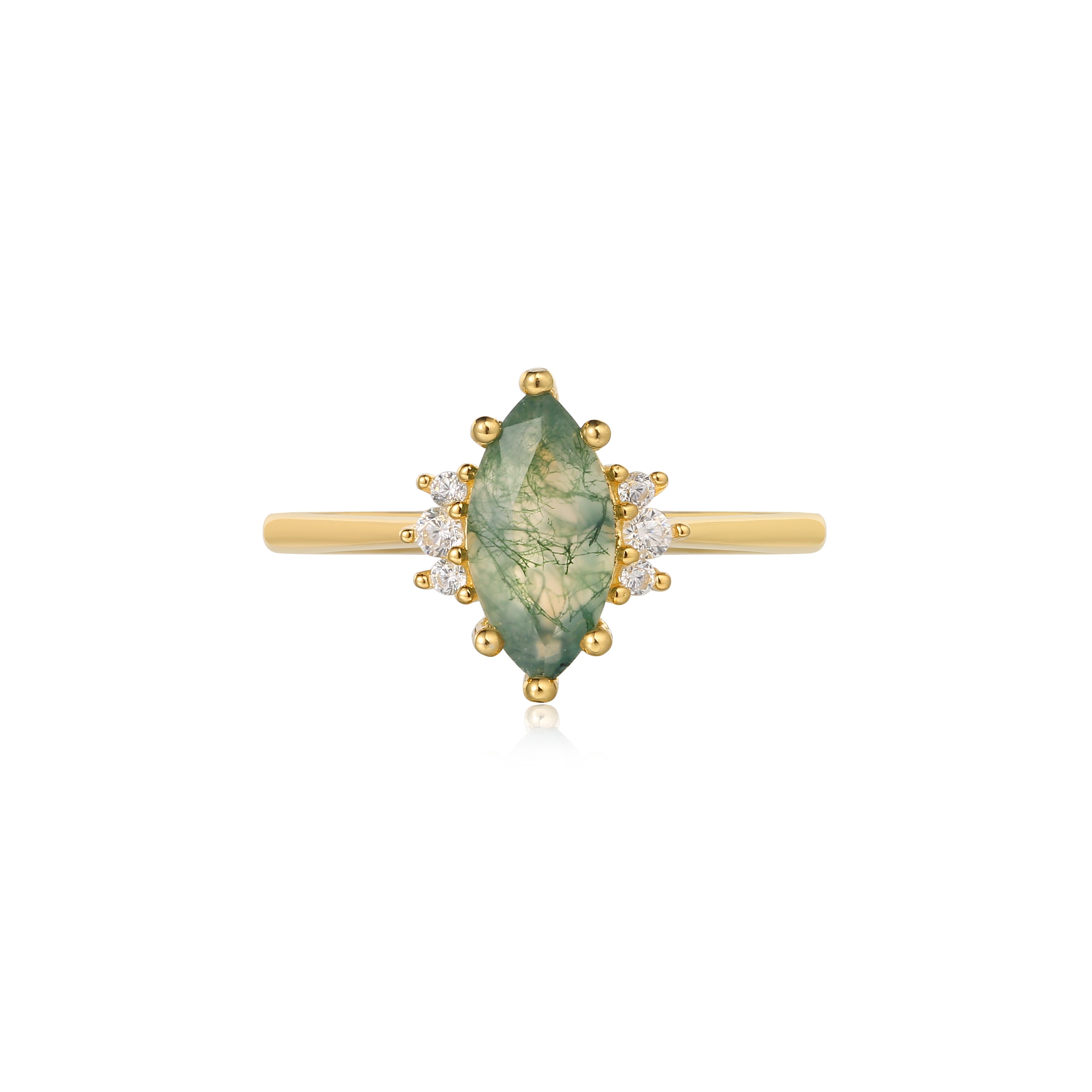 【CASSIOPEIA SET】Unique Handmade Natural Moss Agate Engagement Ring Set 3pcs Marquise Shape 1ct