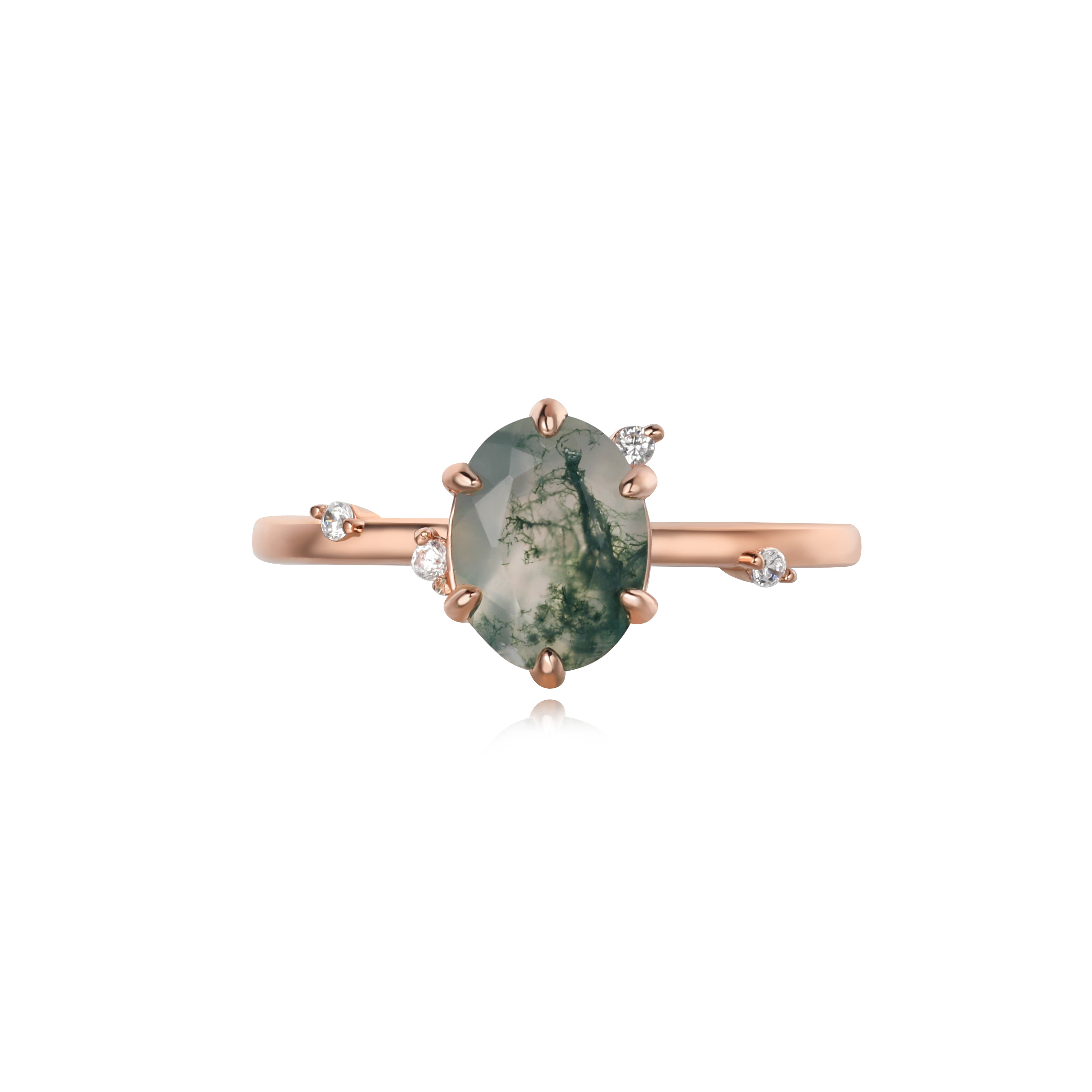 【Arbor】Bague de fiançailles unique en agate mousse naturelle faite à la main, 1,5 ct, forme ovale