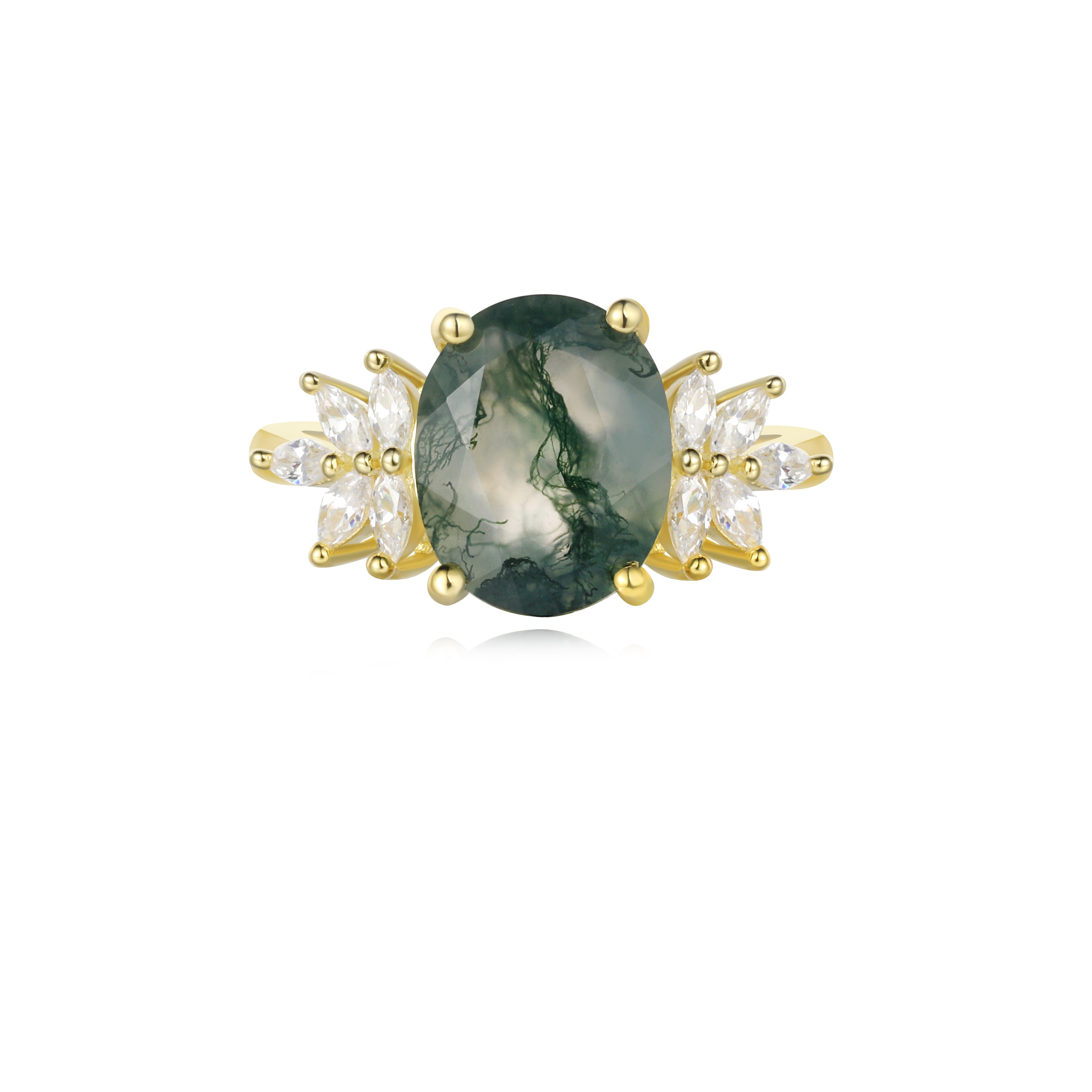 【SIERR】Unique Handmade Natural Moss Agate Engagement Ring Oval Shape 3c