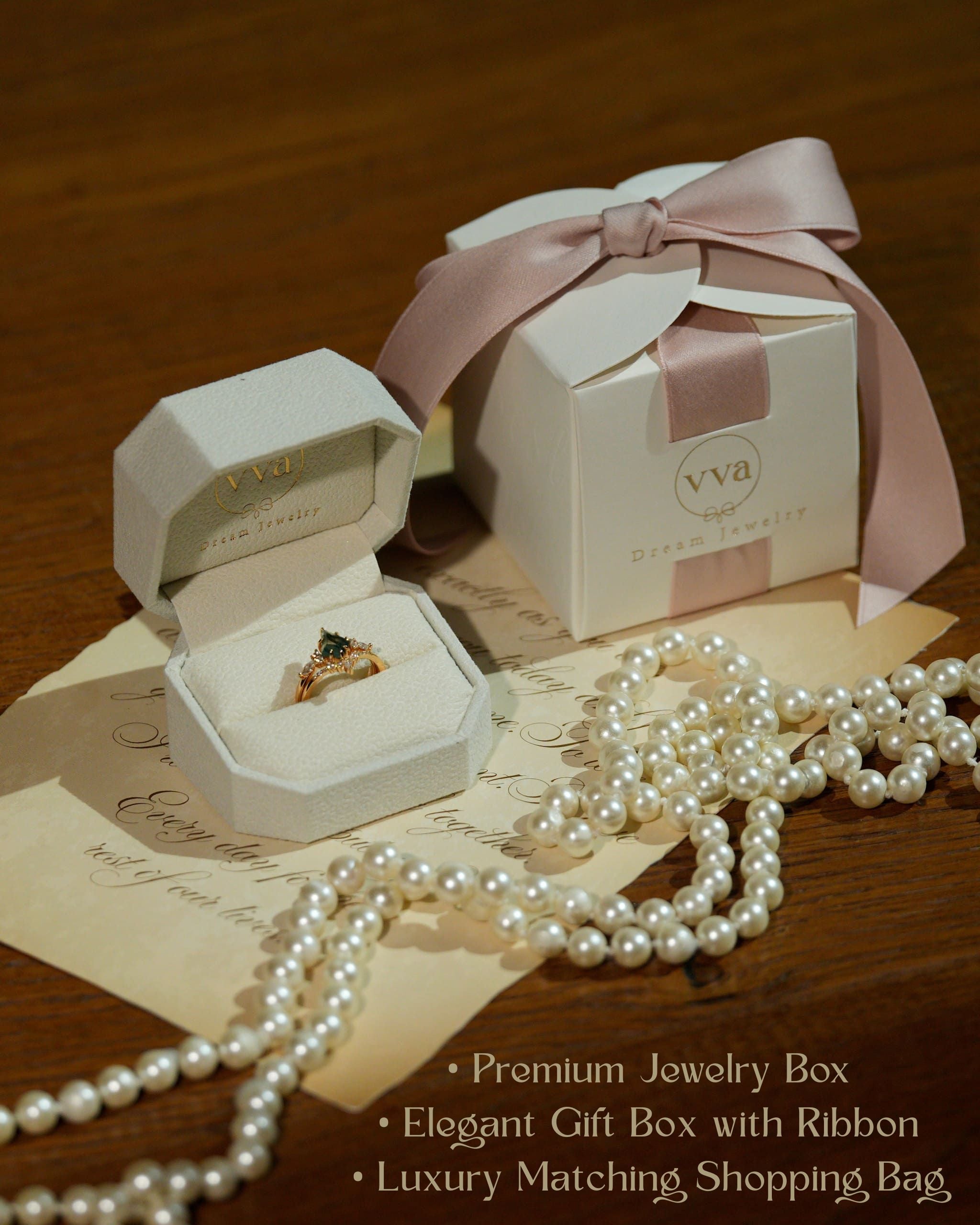 Elysium | Vintage Art Deco Inspired Moss Agate Engagement Ring Set Solid 14K Gold Emerald Cut