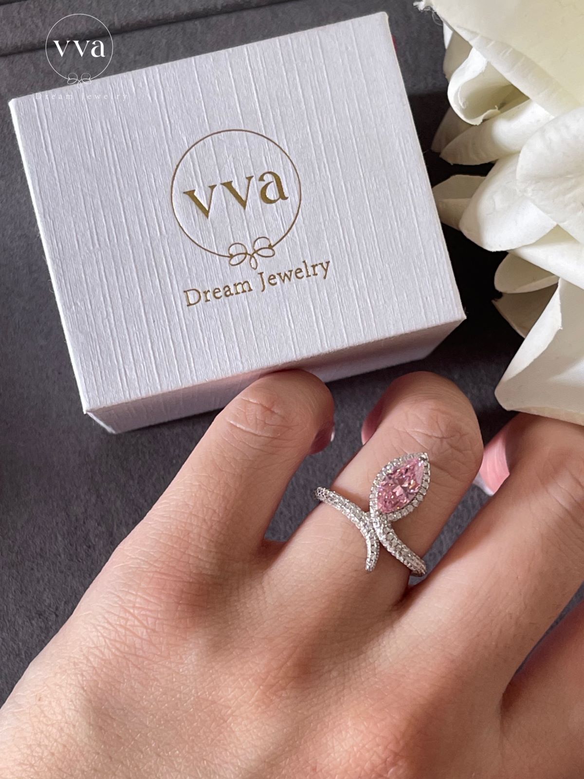 Marquise Pink Moissanite Ring