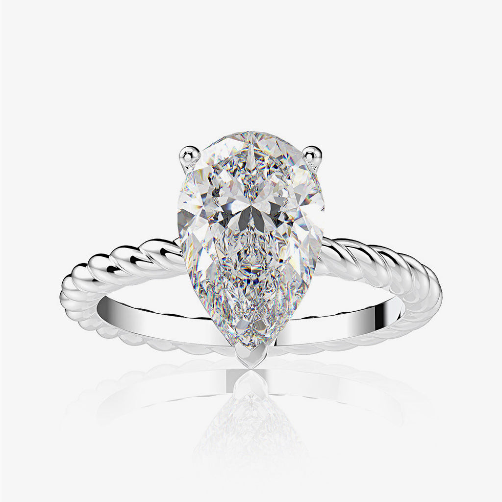 Bague de fiançailles Moissanite en forme de poire 3 carats plaqué or véritable 18 carats