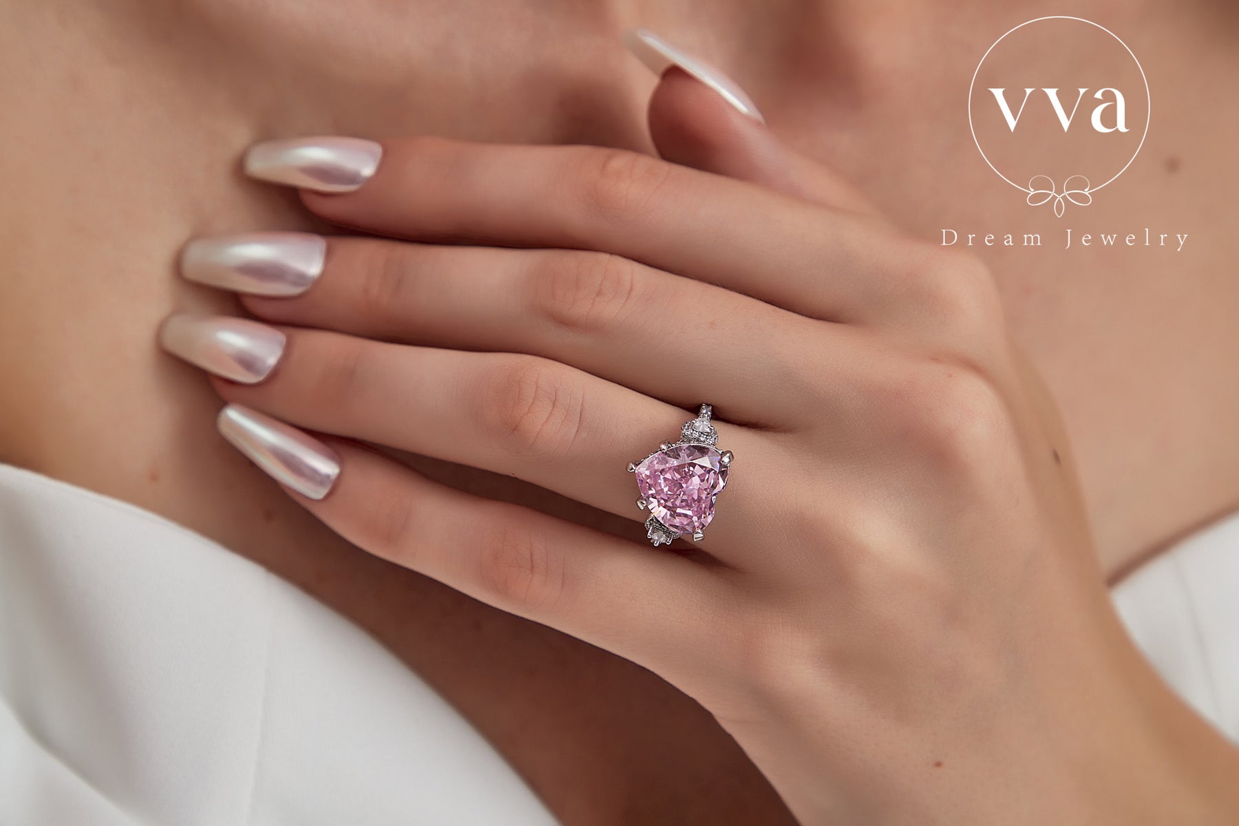 6ct Heart Shape Pink Moissanite Engagement Ring