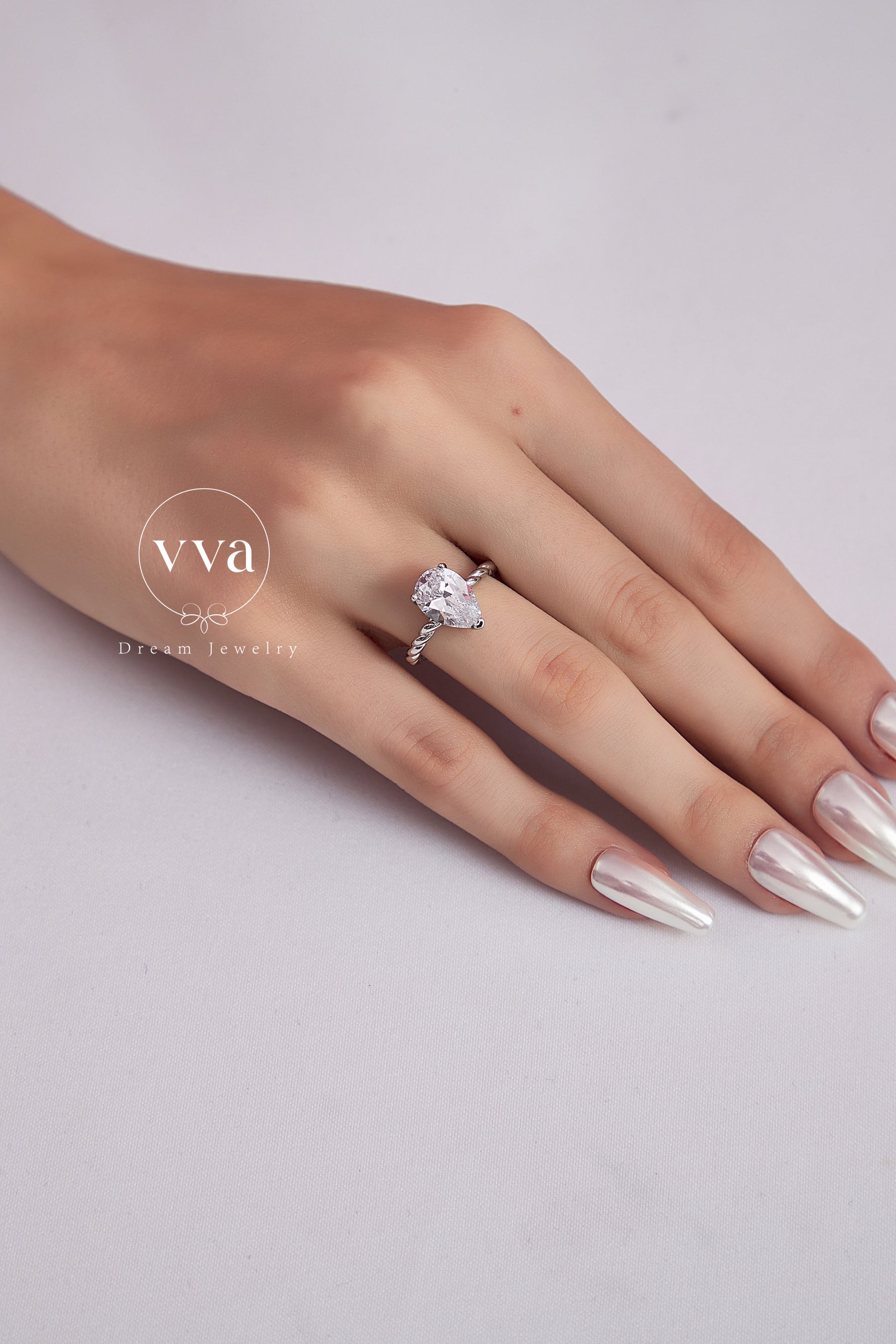 Bague de fiançailles Moissanite en forme de poire 3 carats plaqué or véritable 18 carats