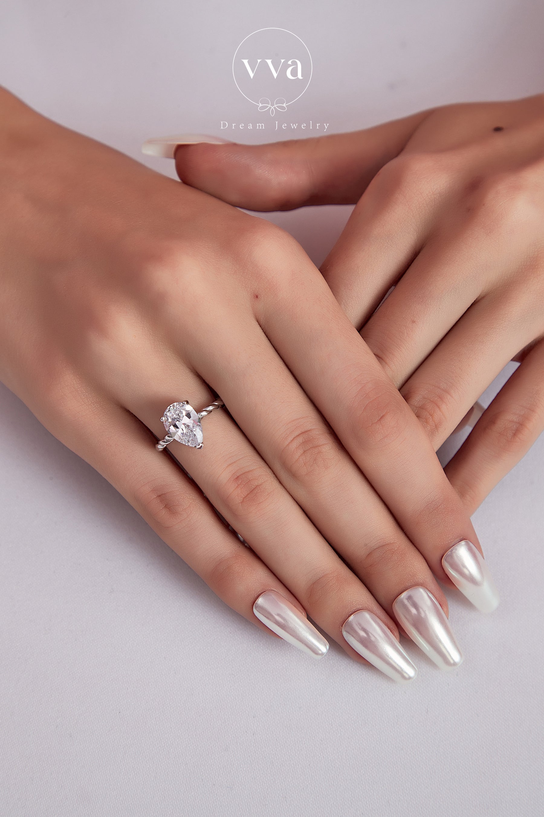 Bague de fiançailles Moissanite en forme de poire 3 carats plaqué or véritable 18 carats