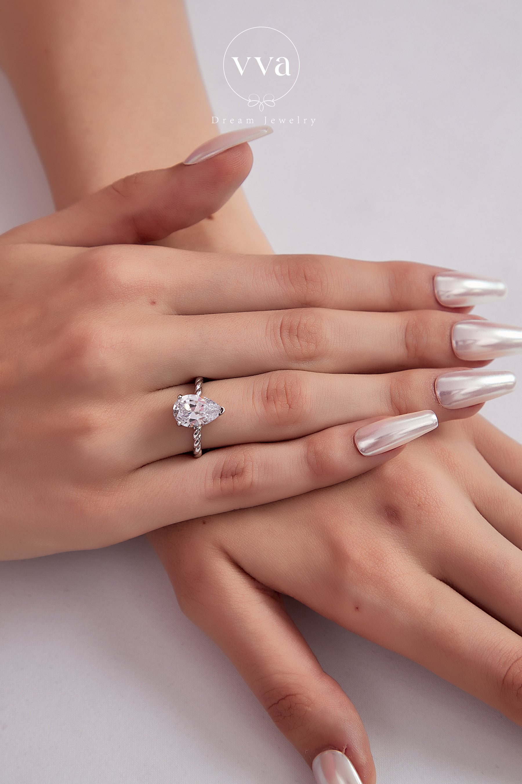 Bague de fiançailles Moissanite en forme de poire 3 carats plaqué or véritable 18 carats