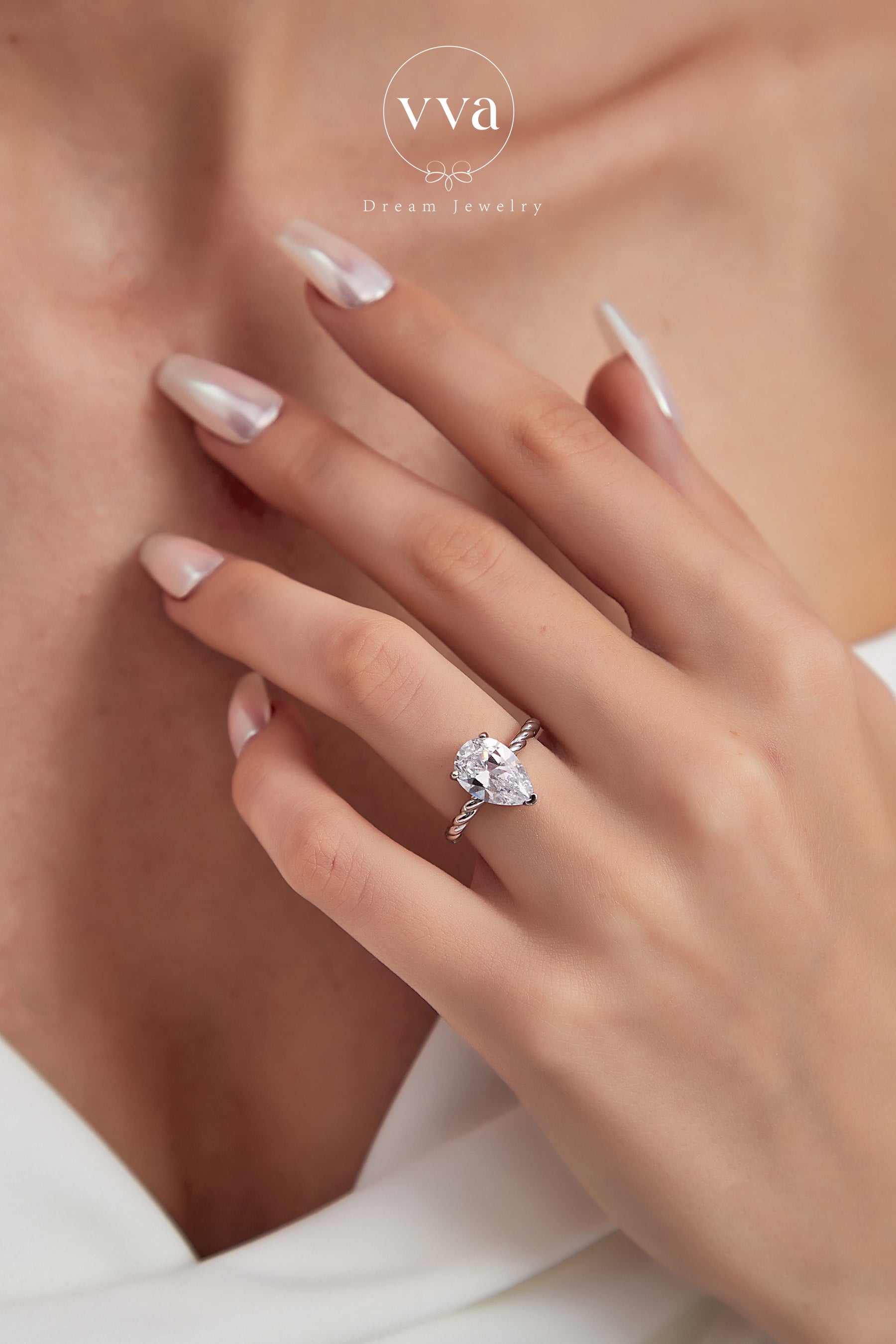 Bague de fiançailles Moissanite en forme de poire 3 carats plaqué or véritable 18 carats