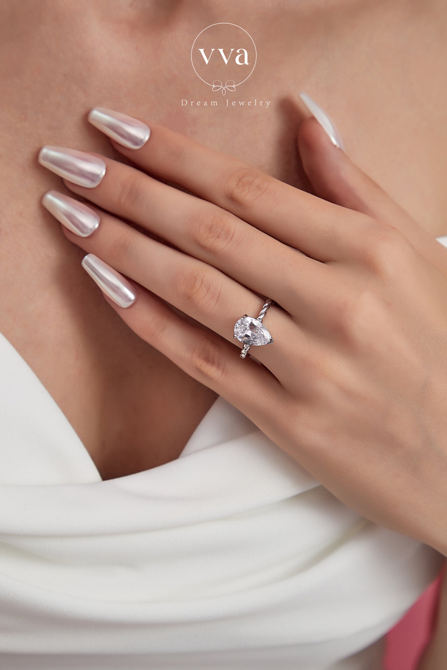 Bague de fiançailles Moissanite en forme de poire 3 carats plaqué or véritable 18 carats