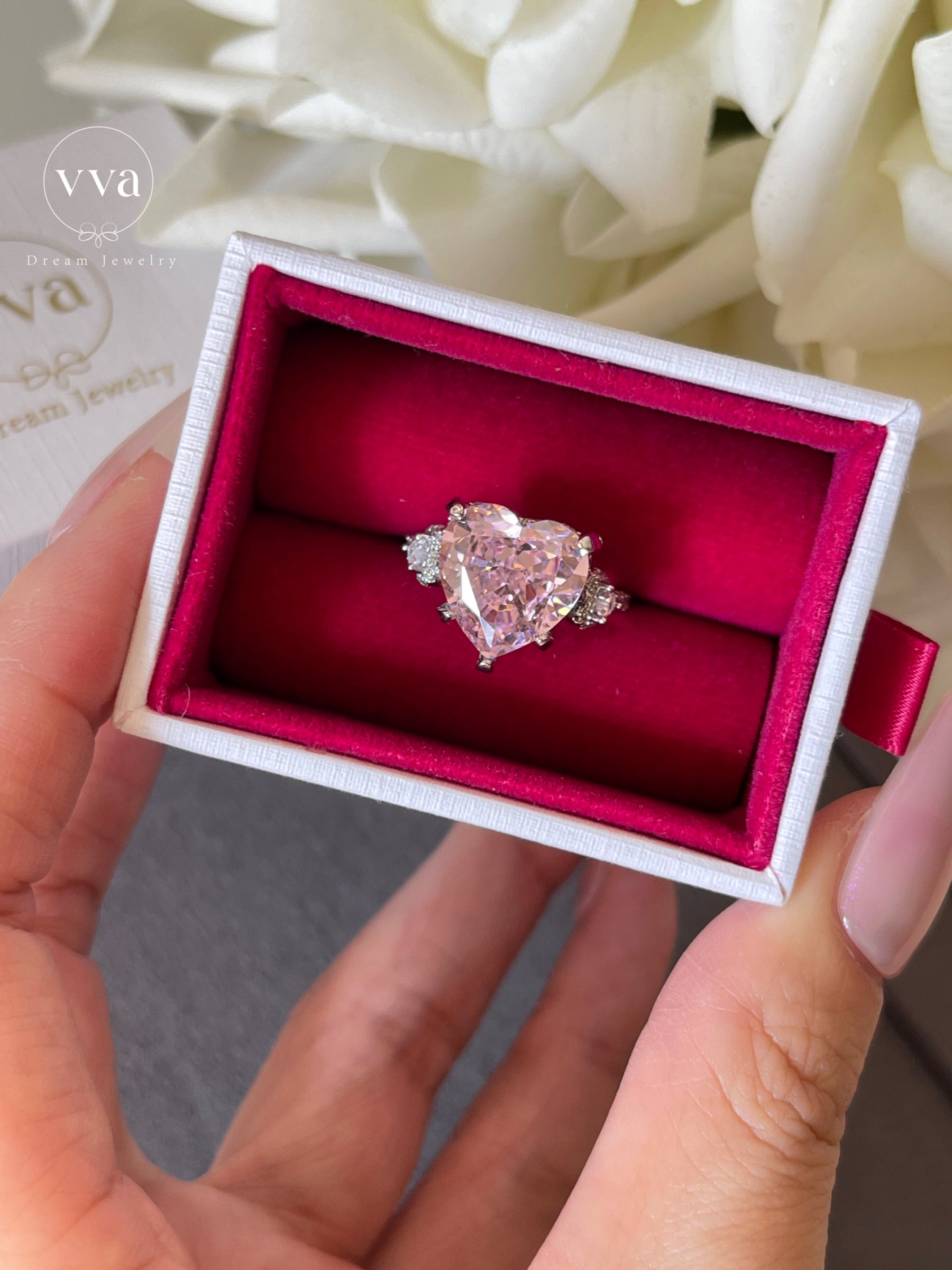 6ct Heart Shape Pink Moissanite Engagement Ring