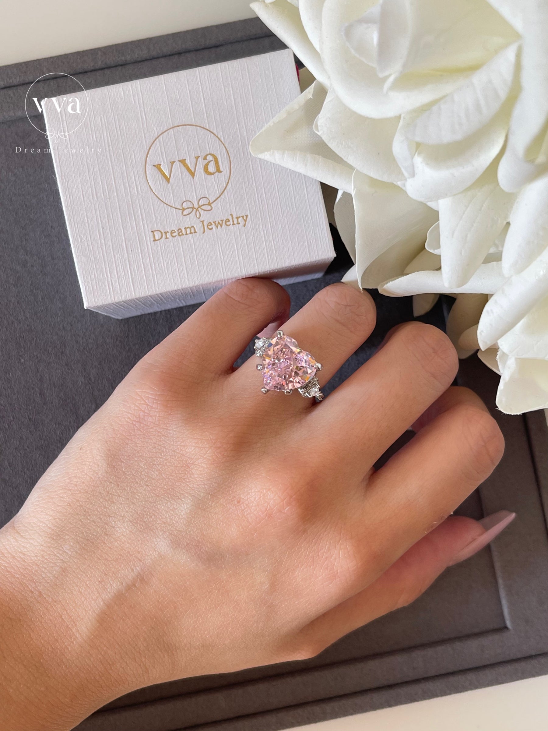 6ct Heart Shape Pink Moissanite Engagement Ring