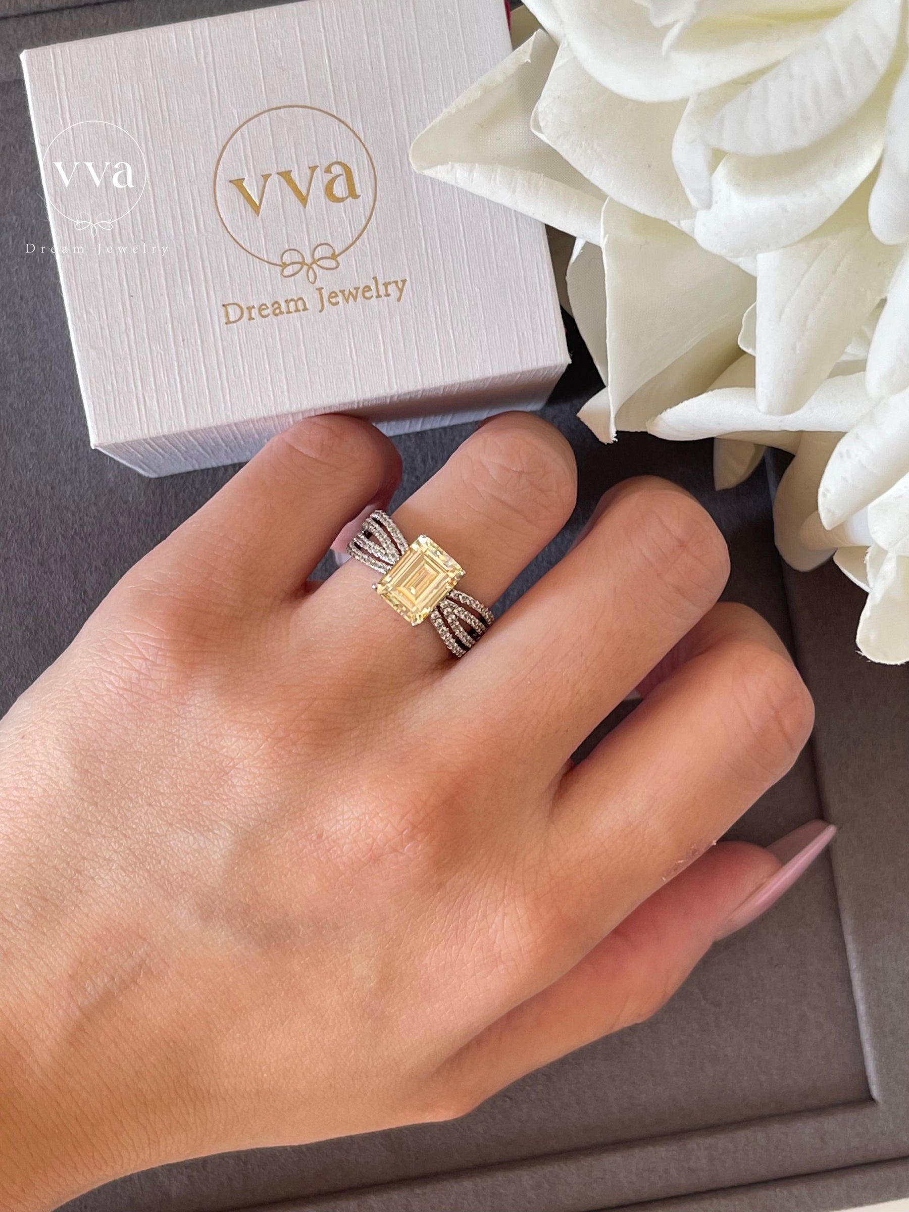 Yellow Princess Moissanite Engagement Ring