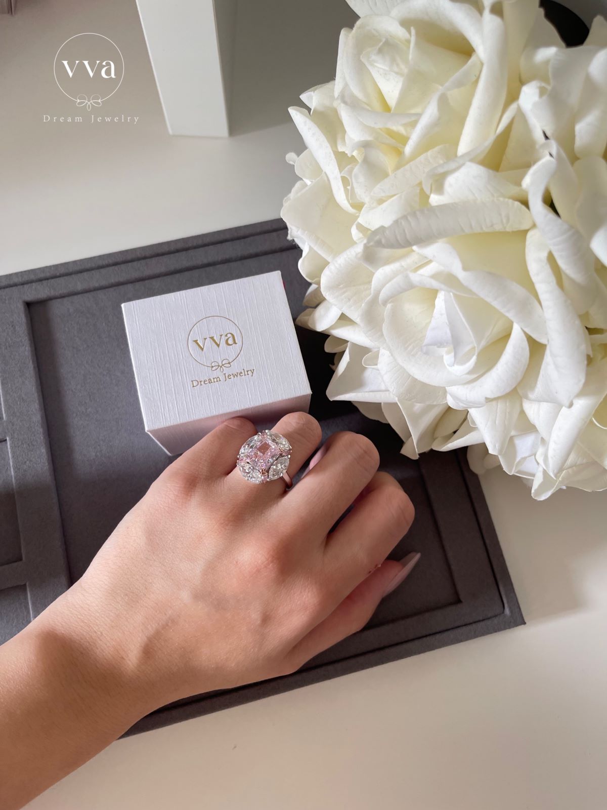 Radiant Cut Bubble Pink Moissanite Ring