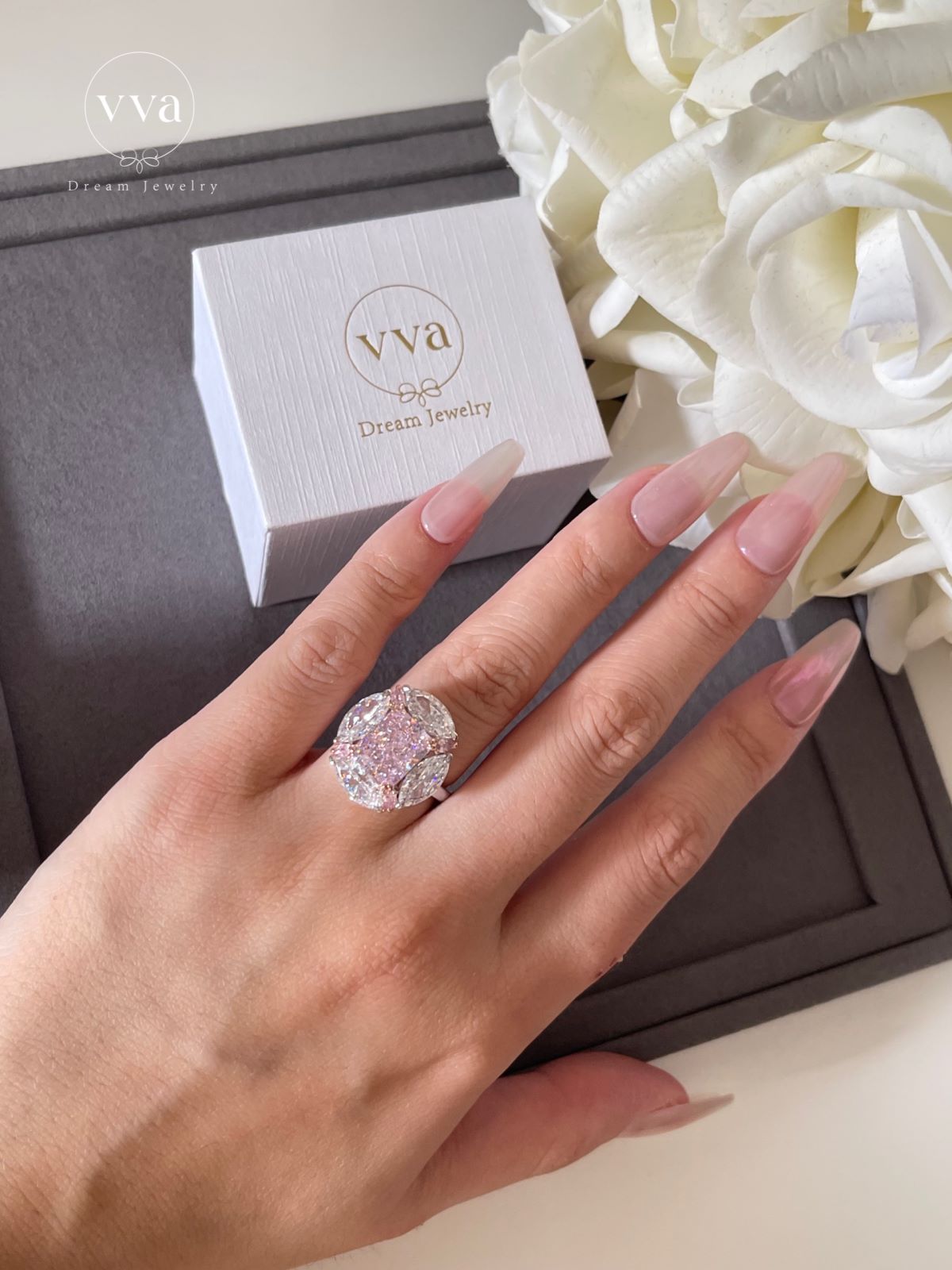 Radiant Cut Bubble Pink Moissanite Ring
