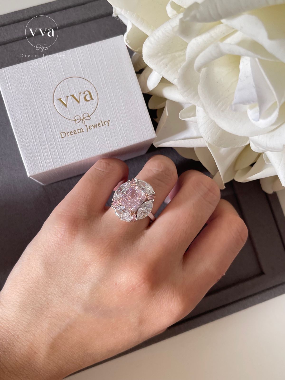 Radiant Cut Bubble Pink Moissanite Ring