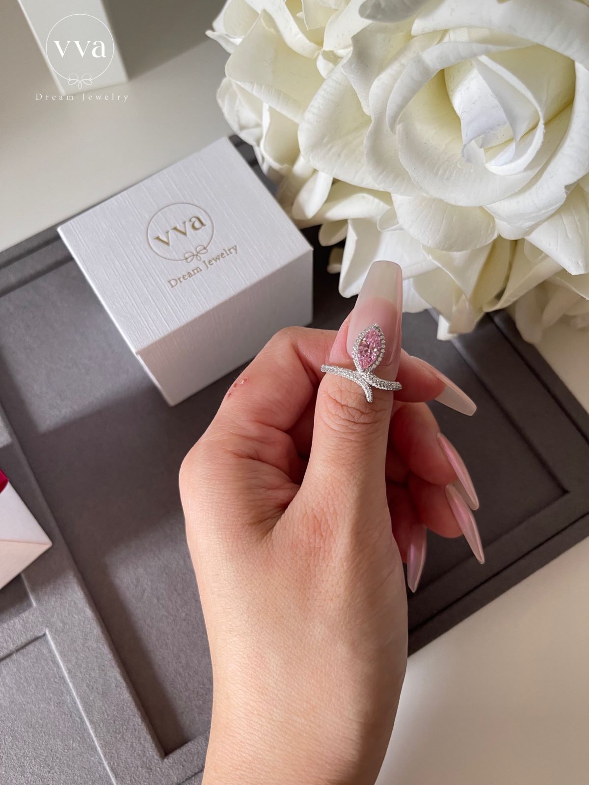Marquise Pink Moissanite Ring